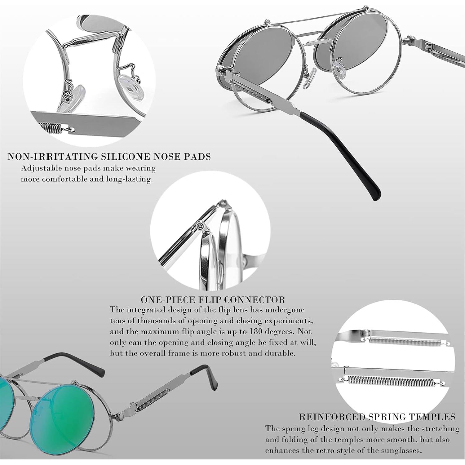 Gafas de sol redondas HJSTES plata espejo verde 50mm