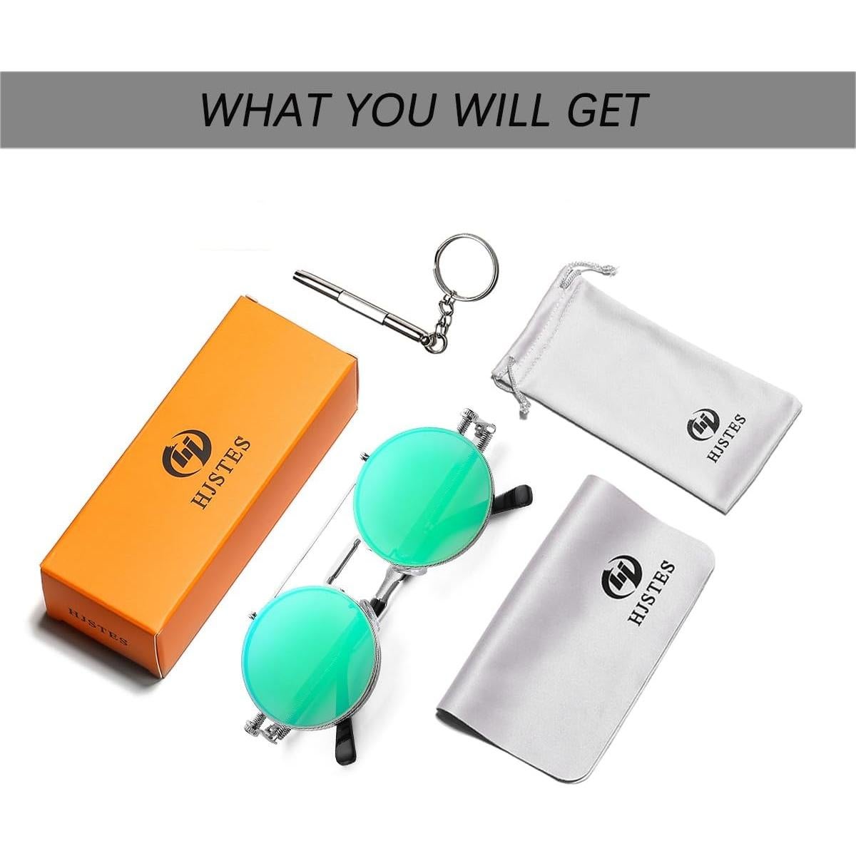 Gafas de sol redondas HJSTES plata espejo verde 50mm