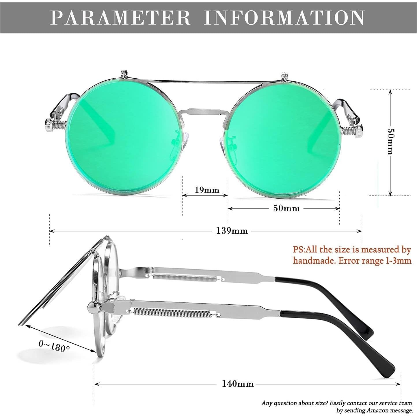 Gafas de sol redondas HJSTES plata espejo verde 50mm