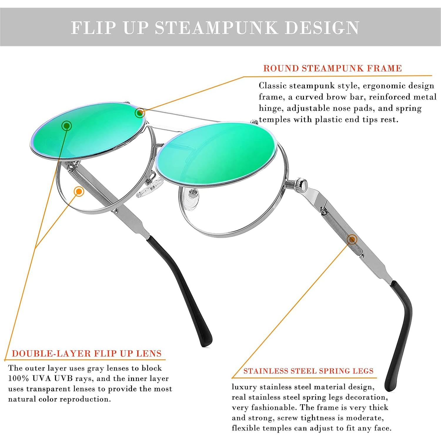 Gafas de sol redondas HJSTES plata espejo verde 50mm