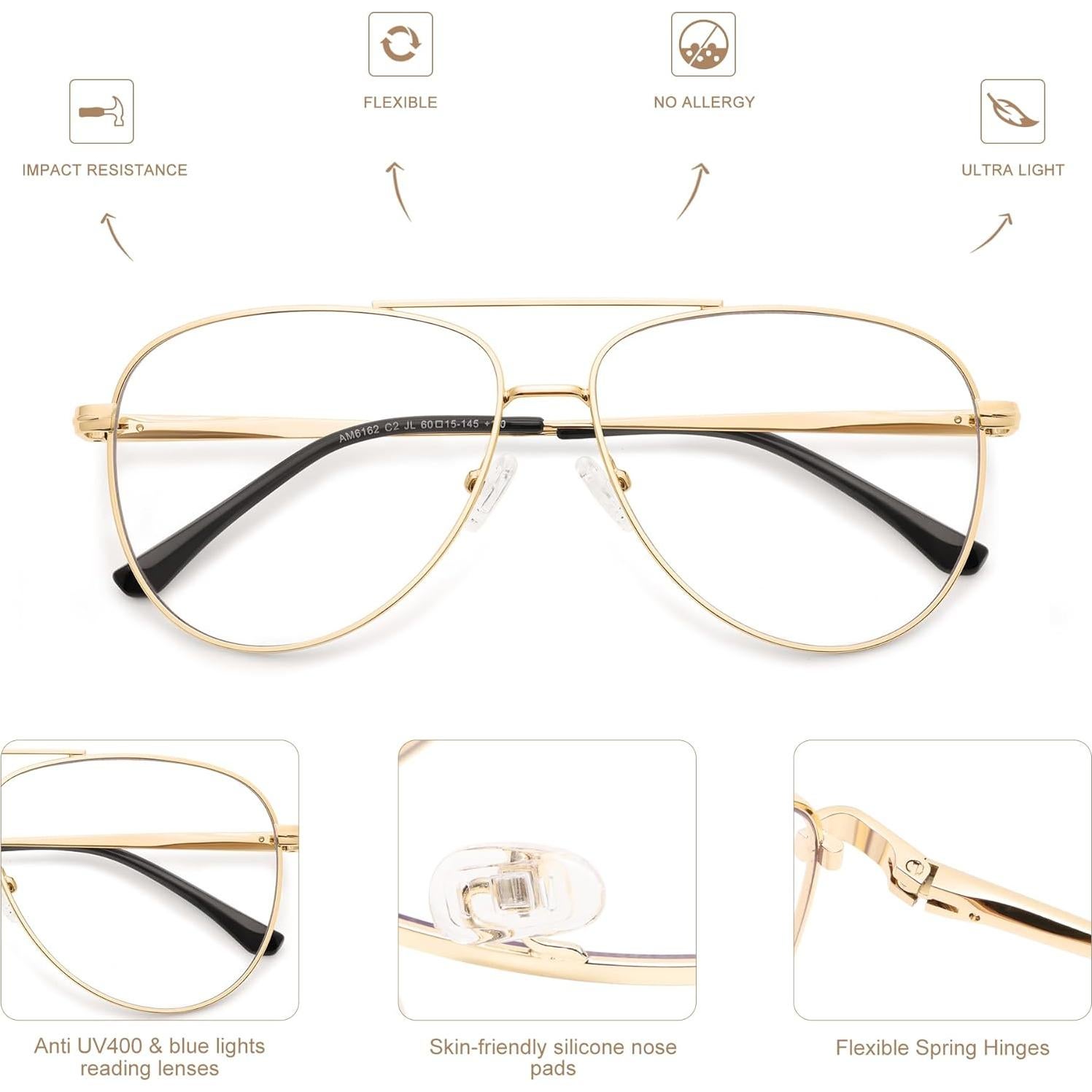 Gafas de Lectura AMOMOMA Aviador Filtro Luz Azul 3 Pzas