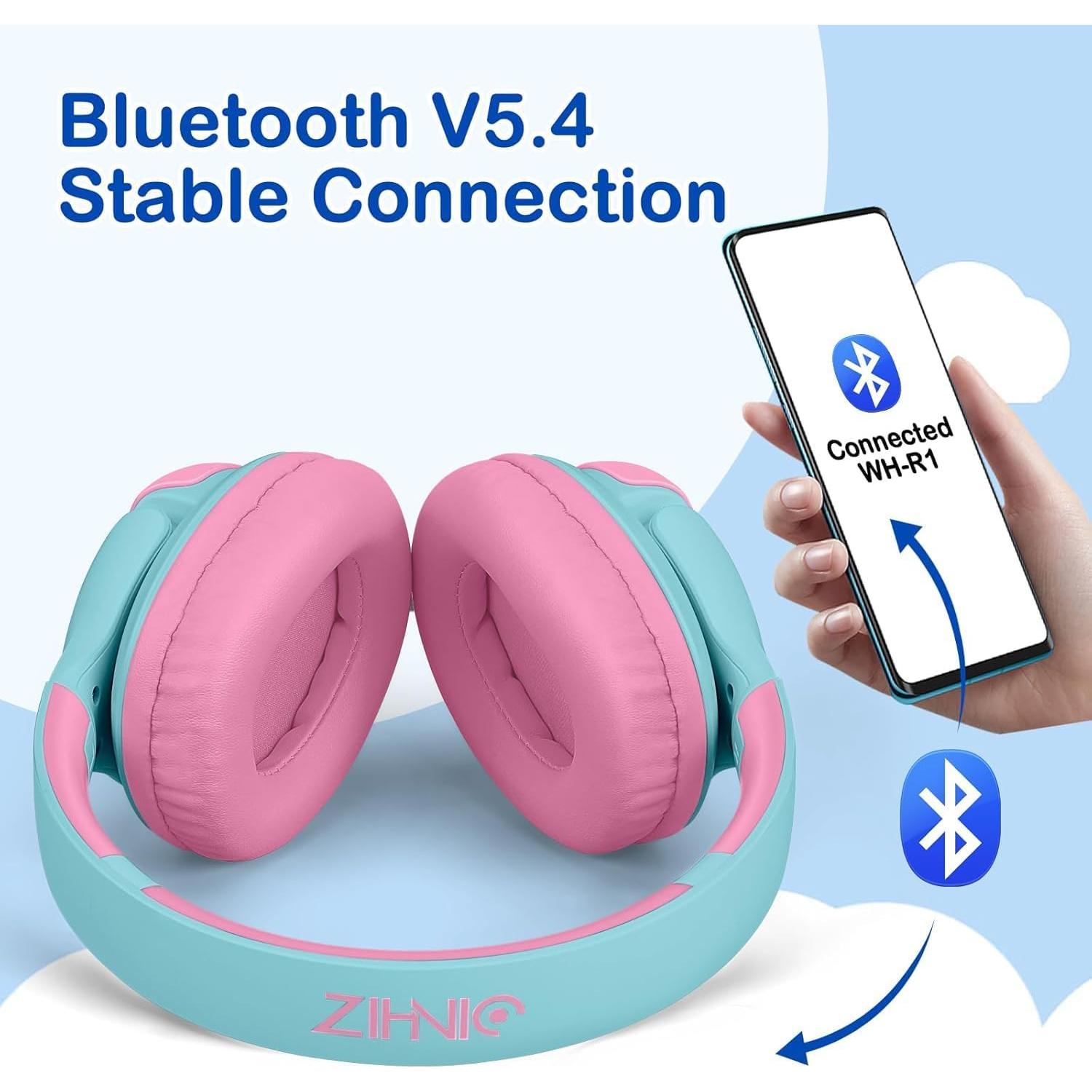 Auriculares Bluetooth ZIHNIC R1 para Niños - Rosa, 40h Reproducción