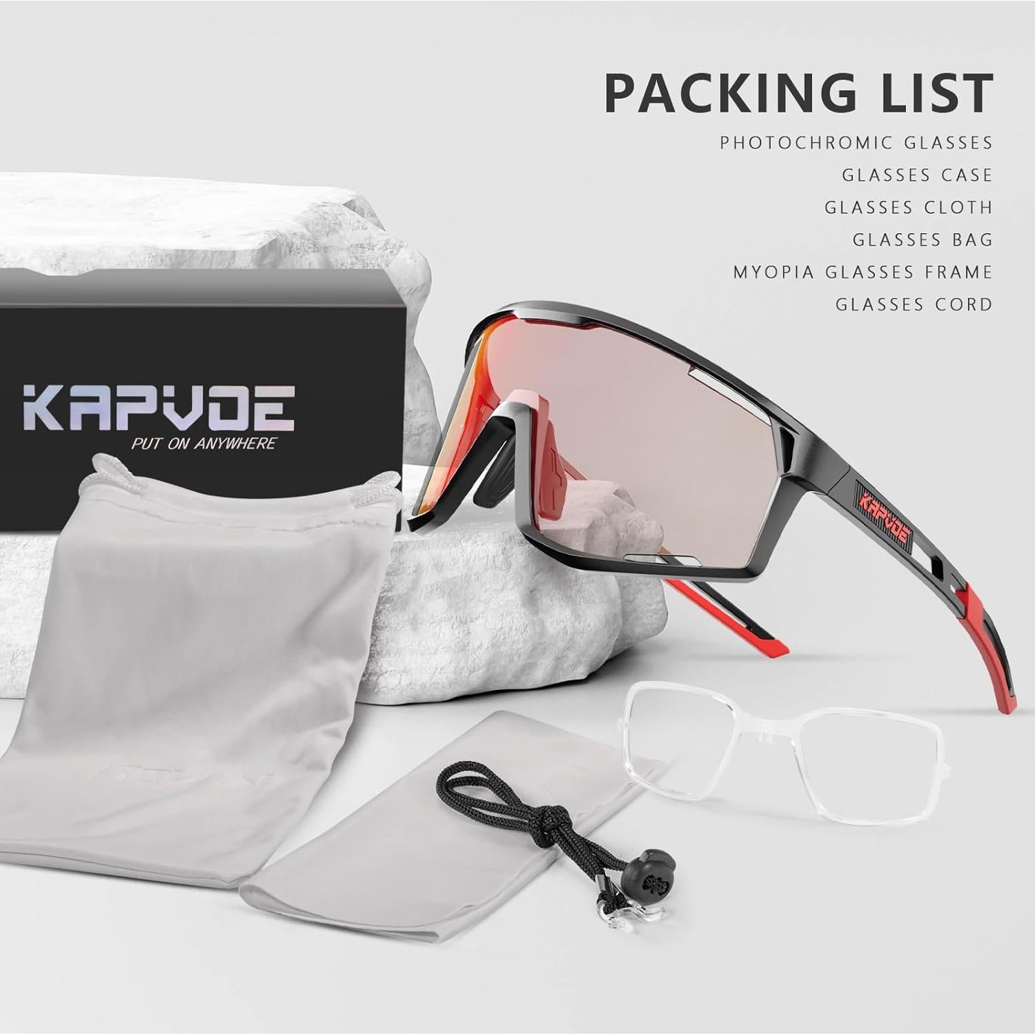 Gafas de Ciclismo KAPVOE K180 Fotoquímicas UV400 Rojo