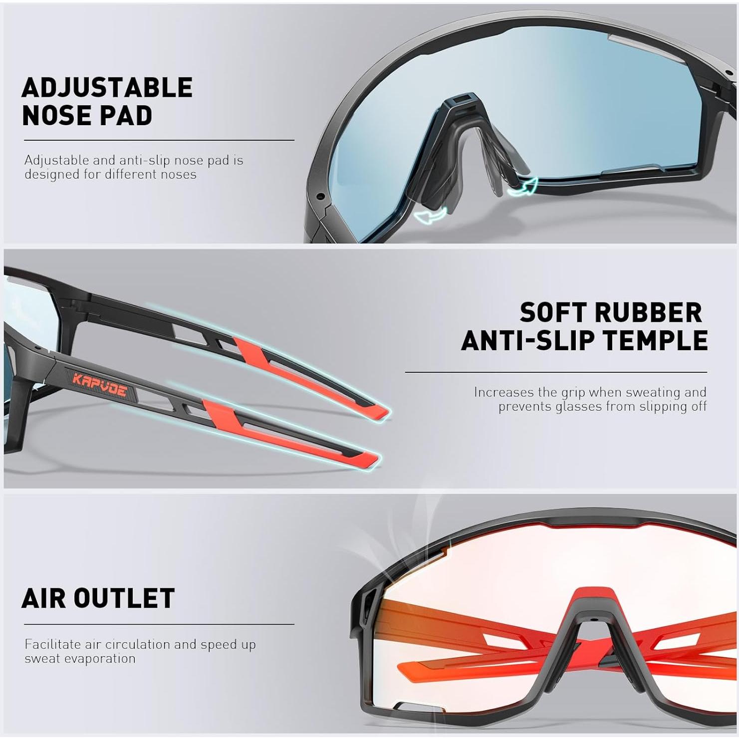 Gafas de Ciclismo KAPVOE K180 Fotoquímicas UV400 Rojo