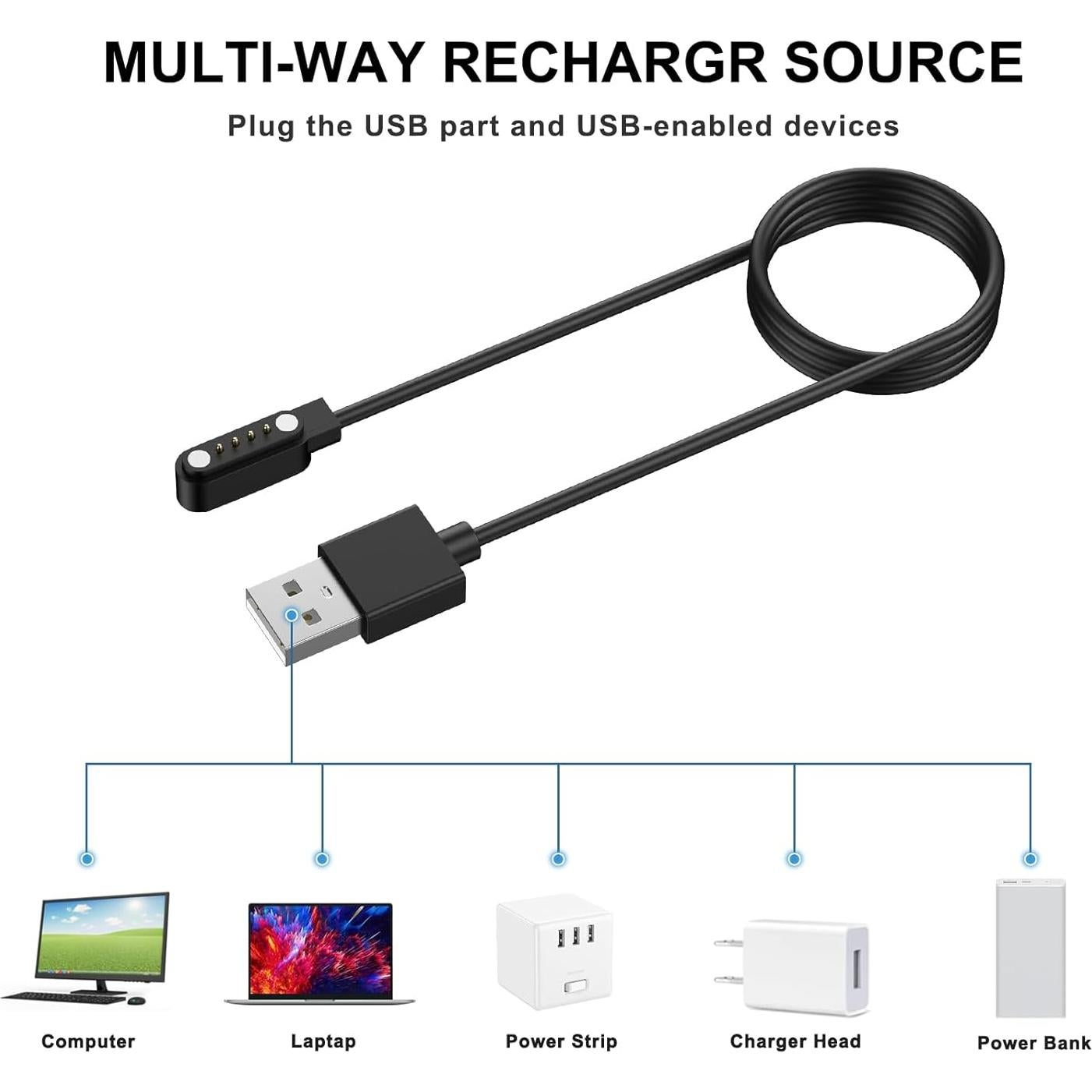 Cargador USB Magnético Meliya 1m para Auriculares Conducción Ósea