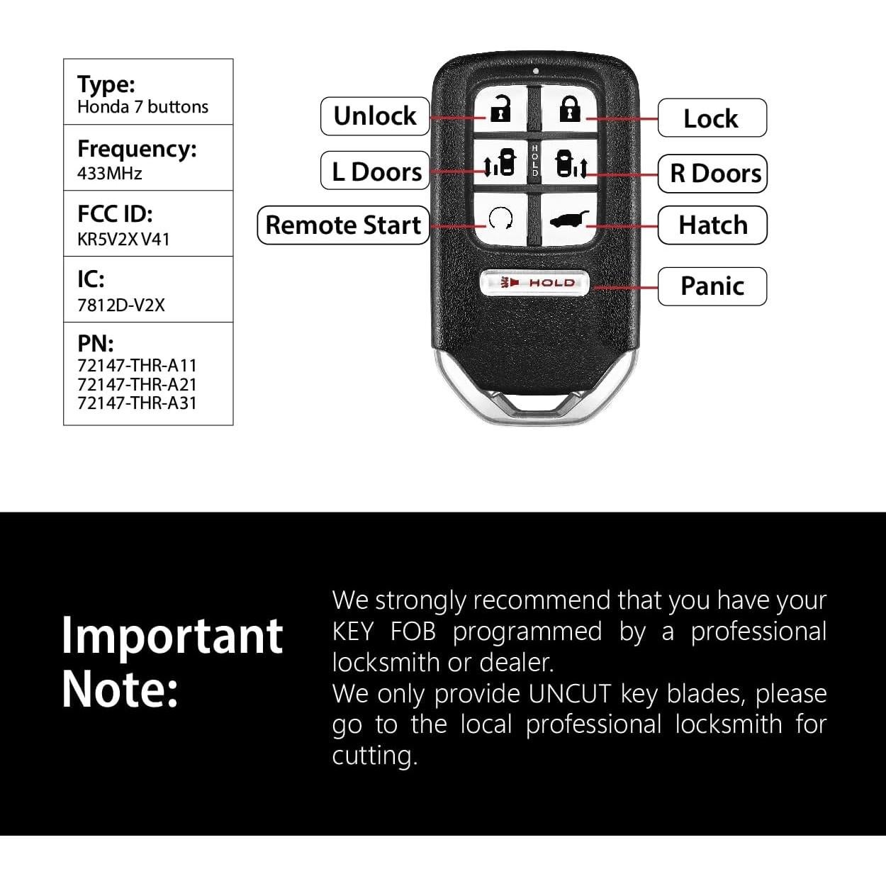 Control Remoto de Llave Honda Odyssey 2018-2020 KR5V2X V41