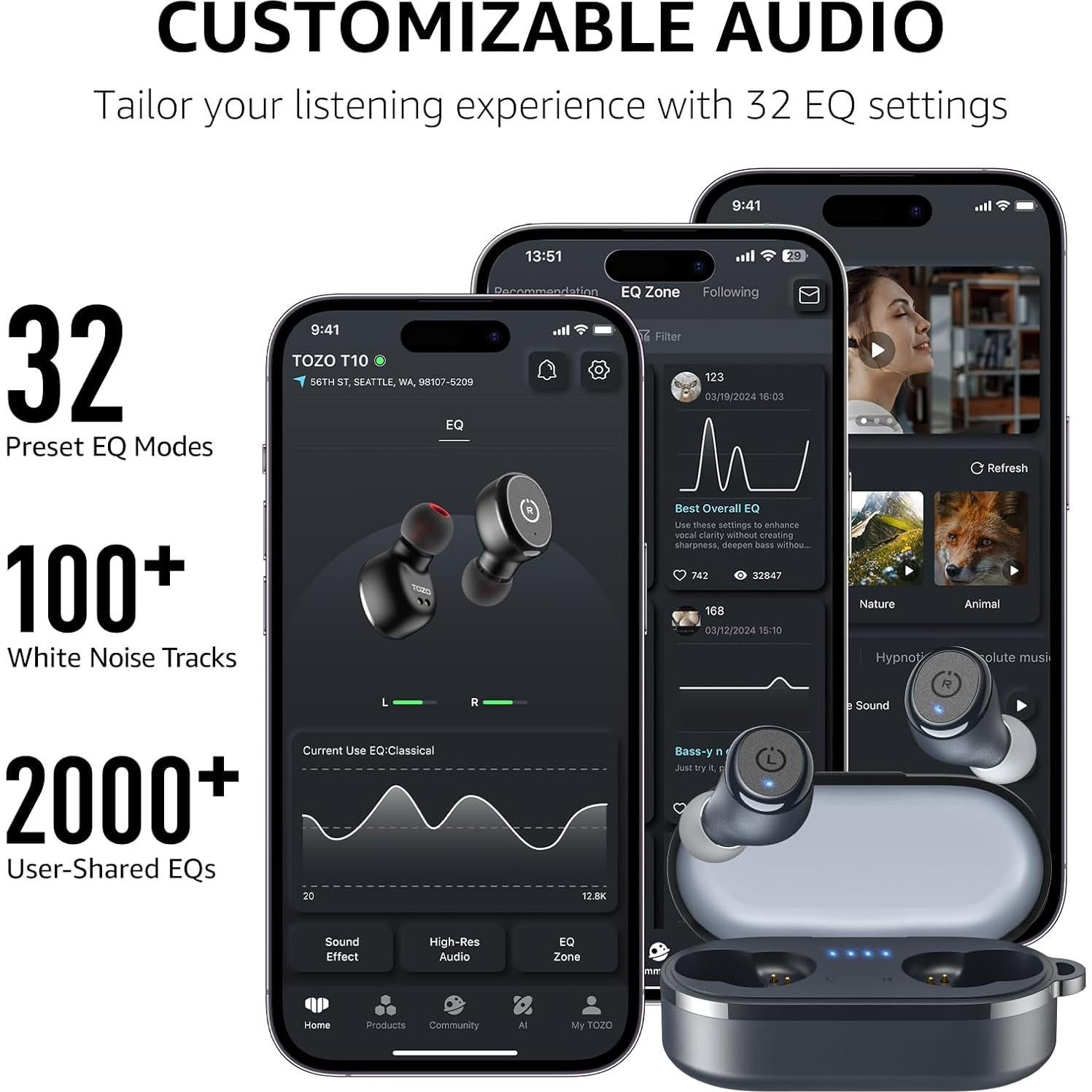 Auriculares Inalámbricos TOZO T10 Bluetooth 5.3 IPX8 55H