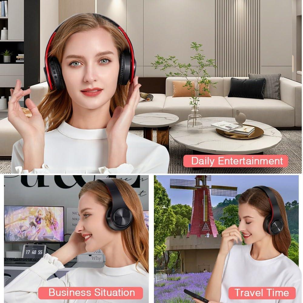 Auriculares Bluetooth ROJO con micrófono y almohadillas suaves