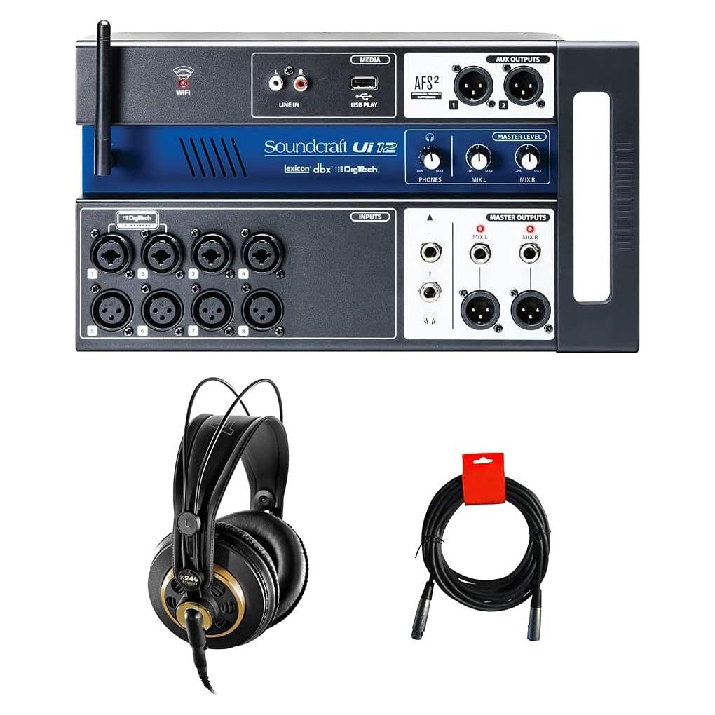Mezclador Digital Soundcraft Ui12 12 Entradas + Auriculares AKG K240
