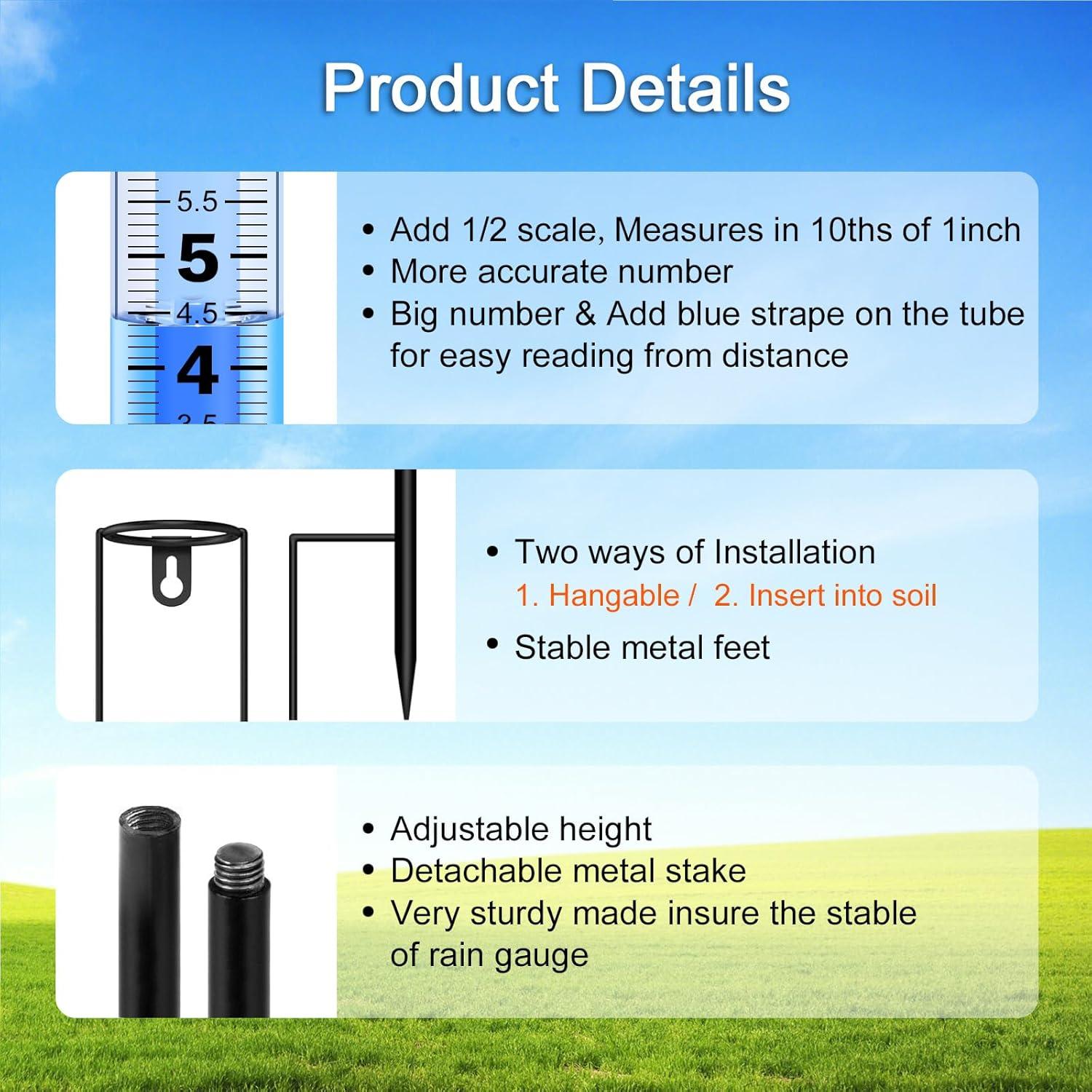 Pluviómetro RYOEIKT 26.92 cm Ajustable a Prueba de Heladas