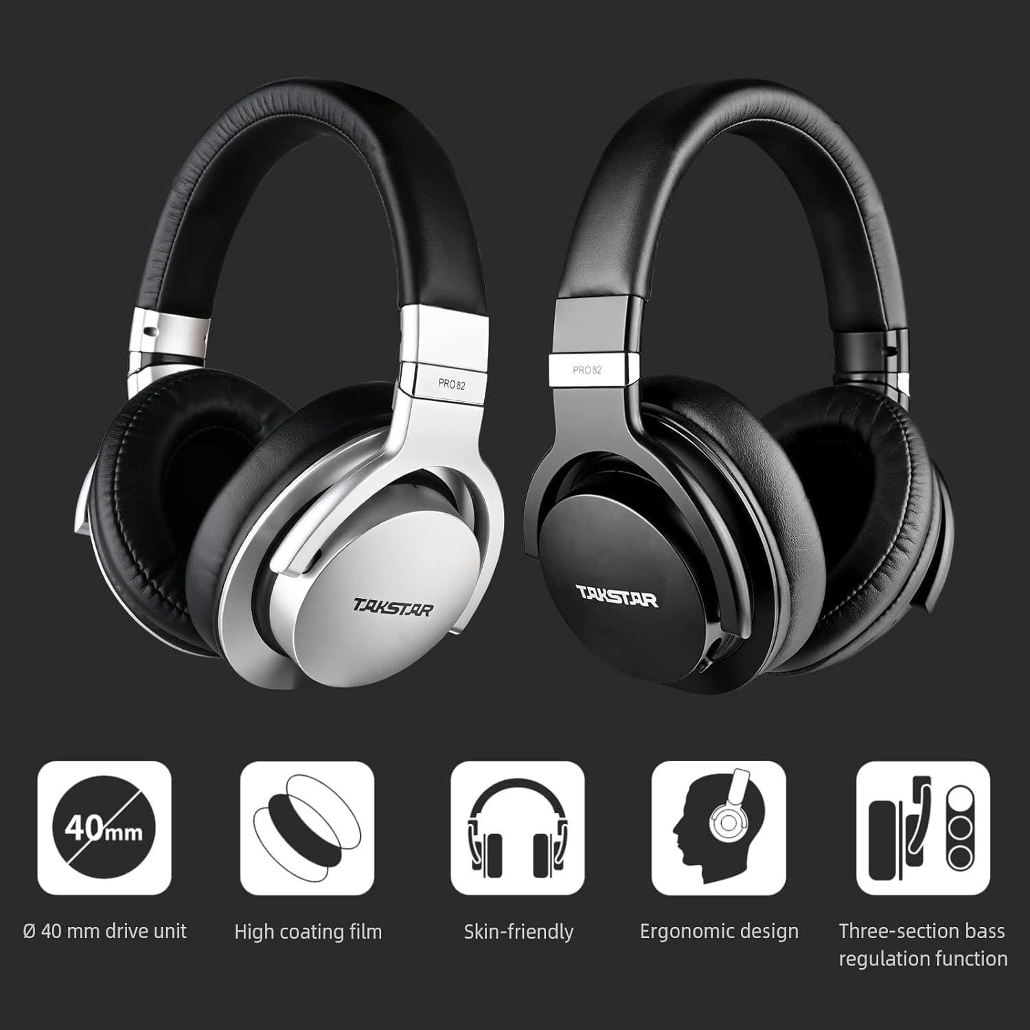 Auriculares de Monitor TAKSTAR PRO82, 40mm, Cancelación de Ruido