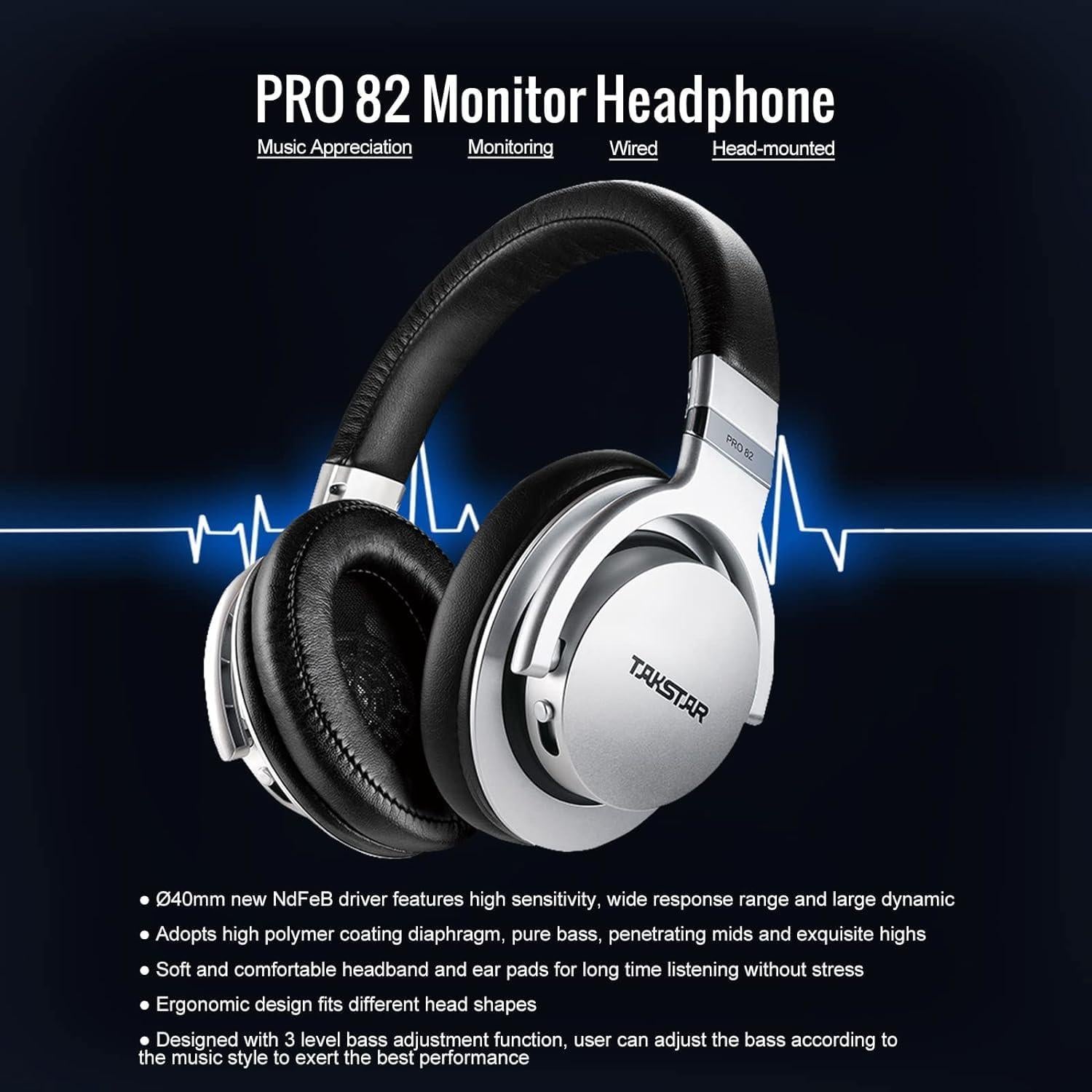 Auriculares de Monitor TAKSTAR PRO82, 40mm, Cancelación de Ruido