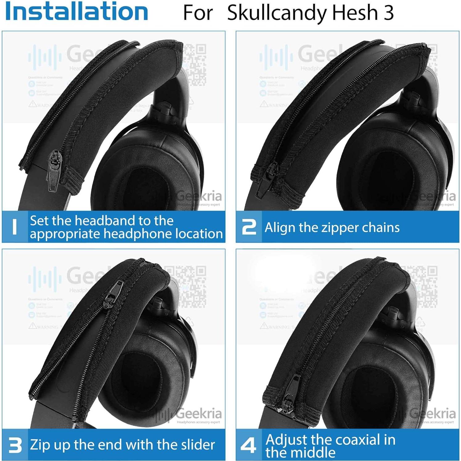 Cubierta de Banda para Auriculares Geekria Negra Compatible con Skullcandy