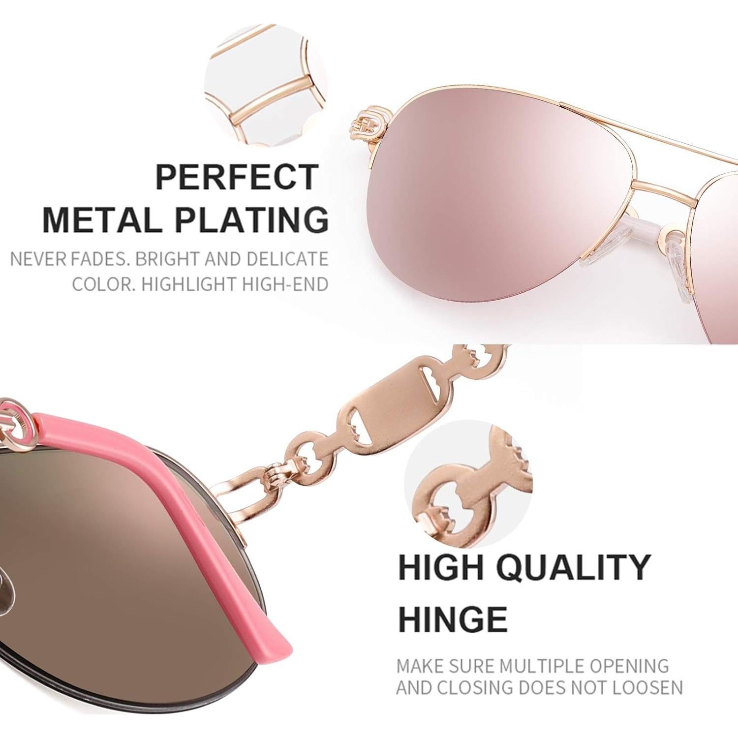 Gafas de sol aviador para mujeres UV 400 marco metal dorado