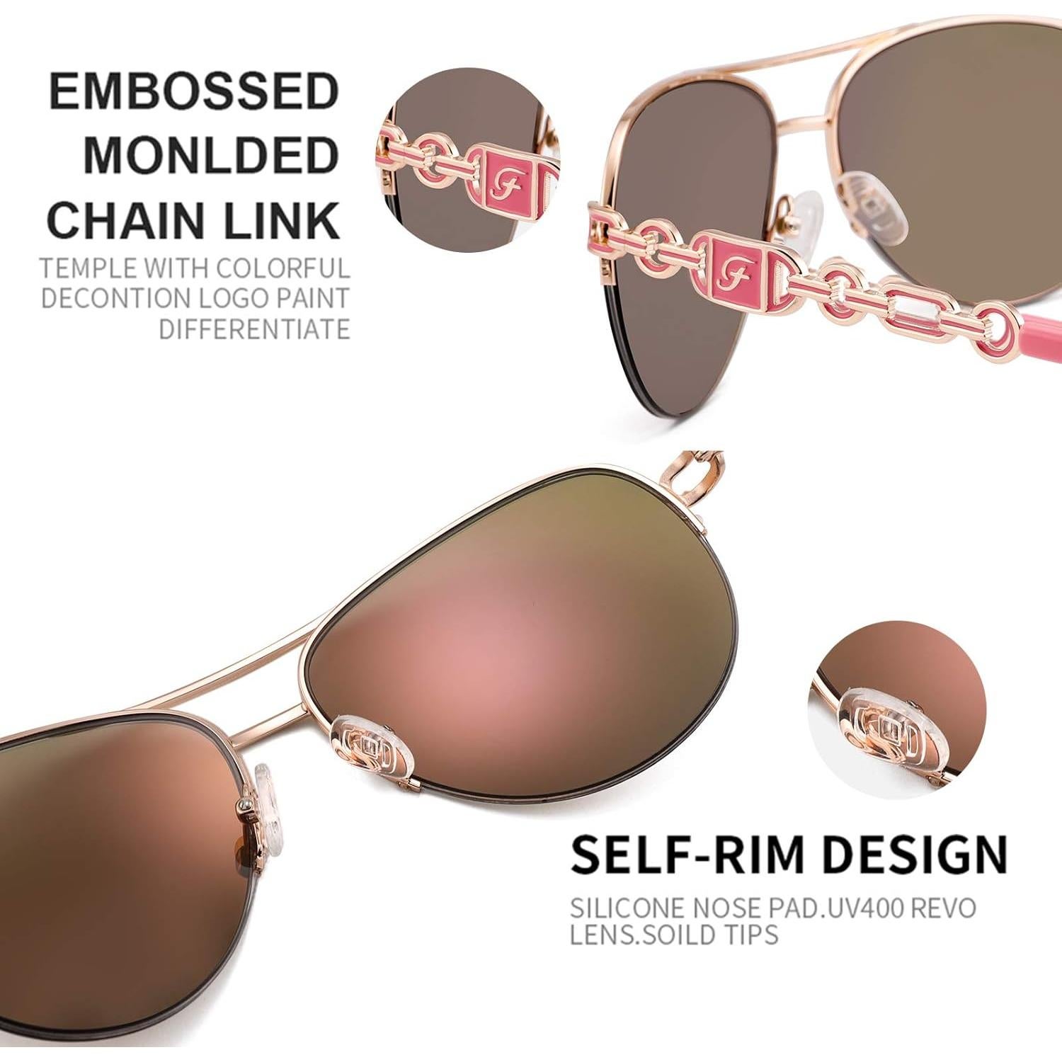 Gafas de sol aviador para mujeres UV 400 marco metal dorado