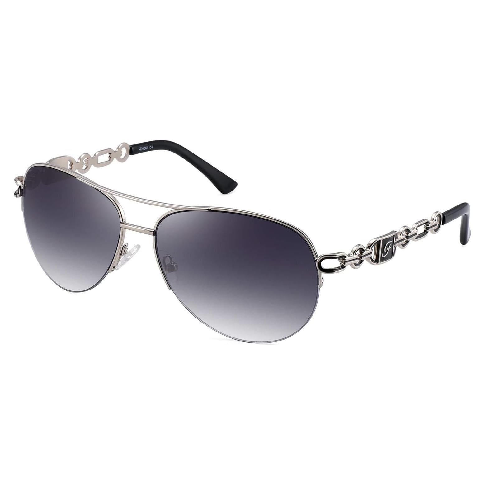 Gafas de sol aviador para mujeres UV 400 marco metal gris