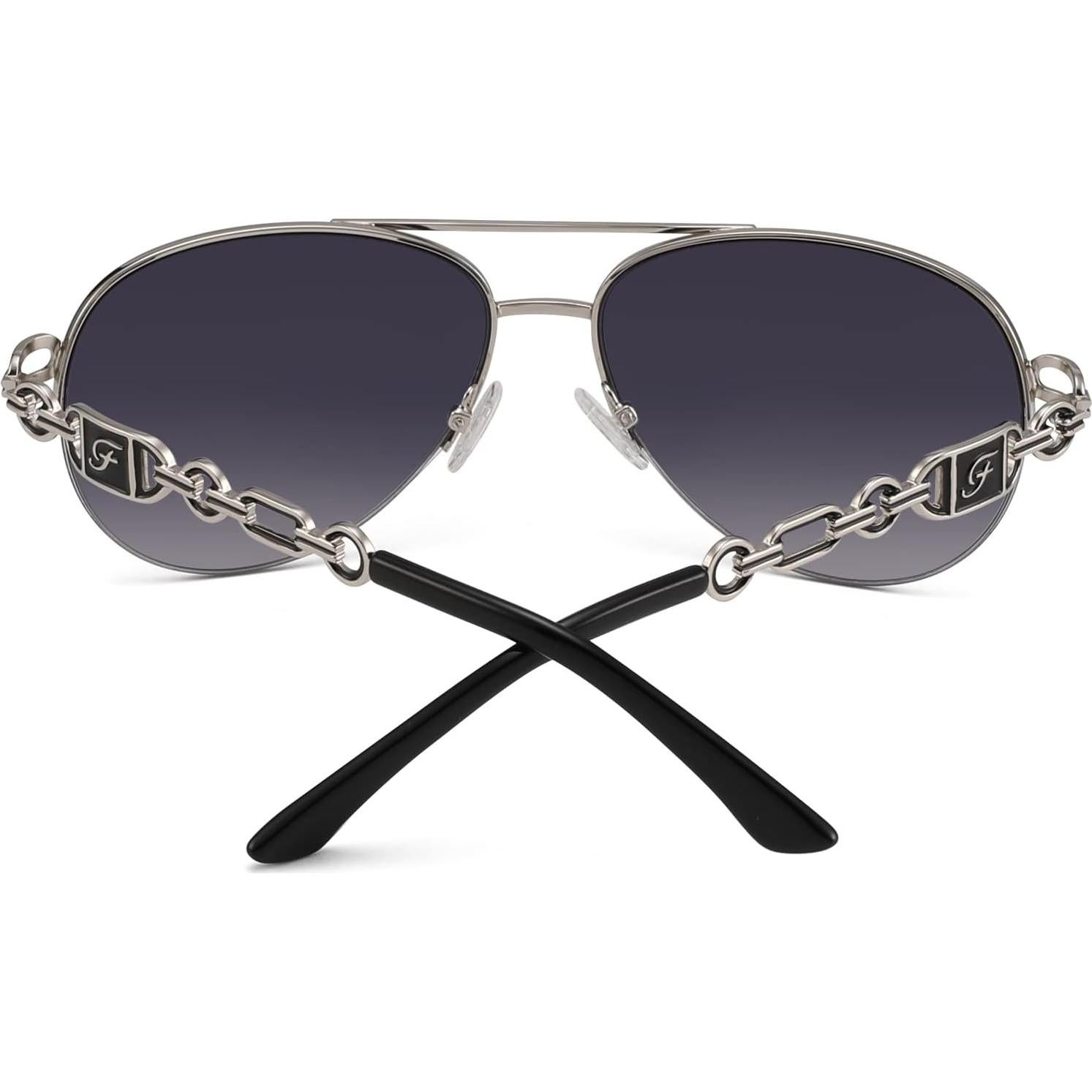 Gafas de sol aviador para mujeres UV 400 marco metal gris