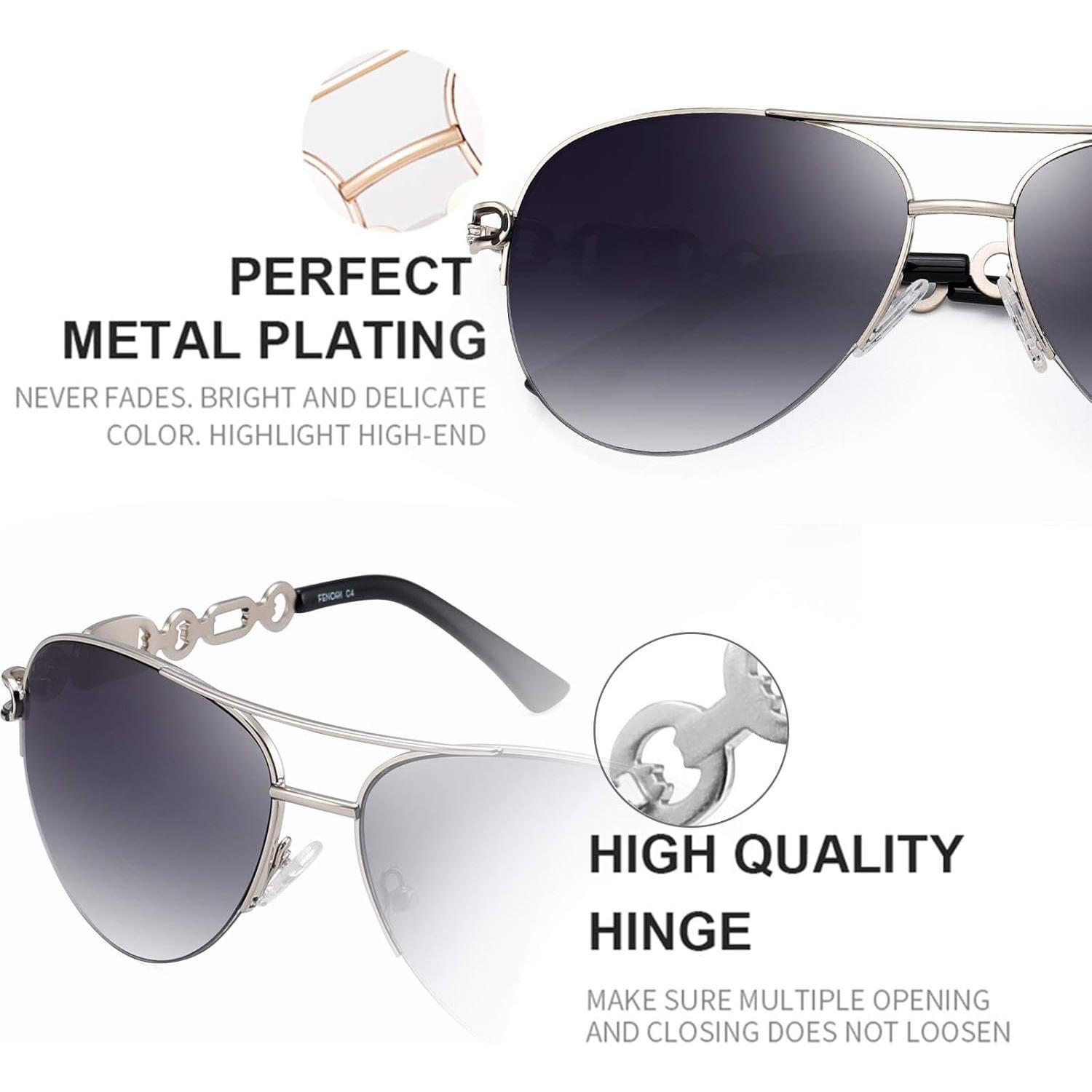 Gafas de sol aviador para mujeres UV 400 marco metal gris