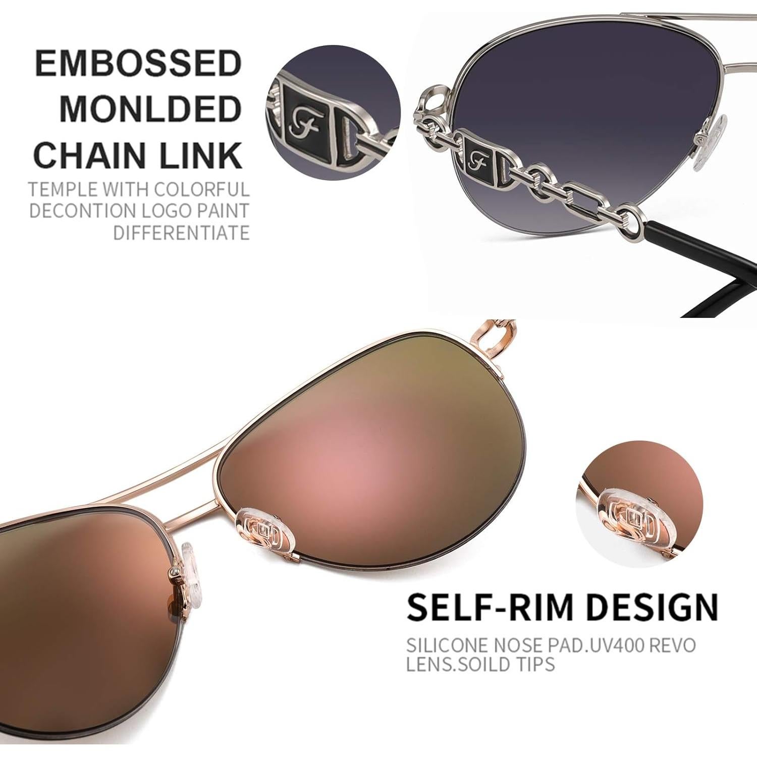 Gafas de sol aviador para mujeres UV 400 marco metal gris