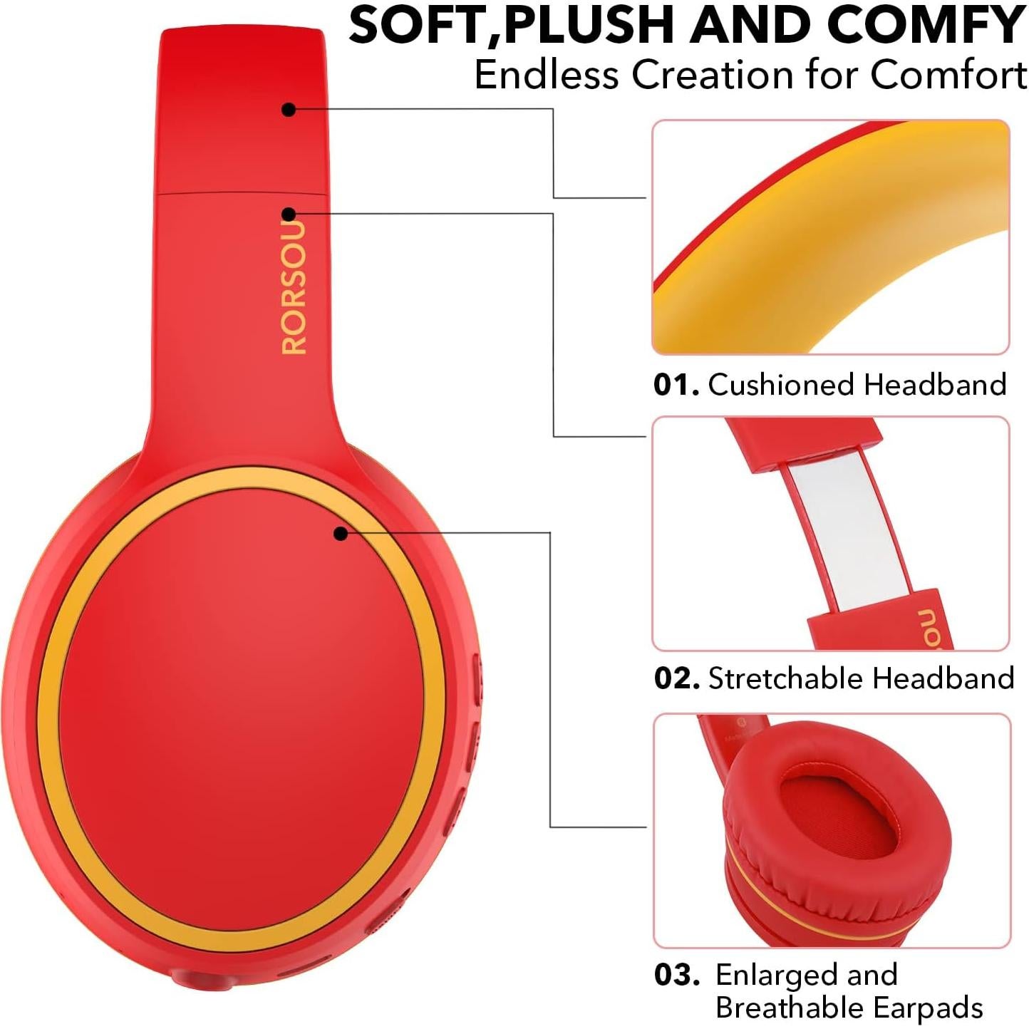 Auriculares Inalámbricos RORSOU B10 Bluetooth 5.3 Over-Ear Rojo