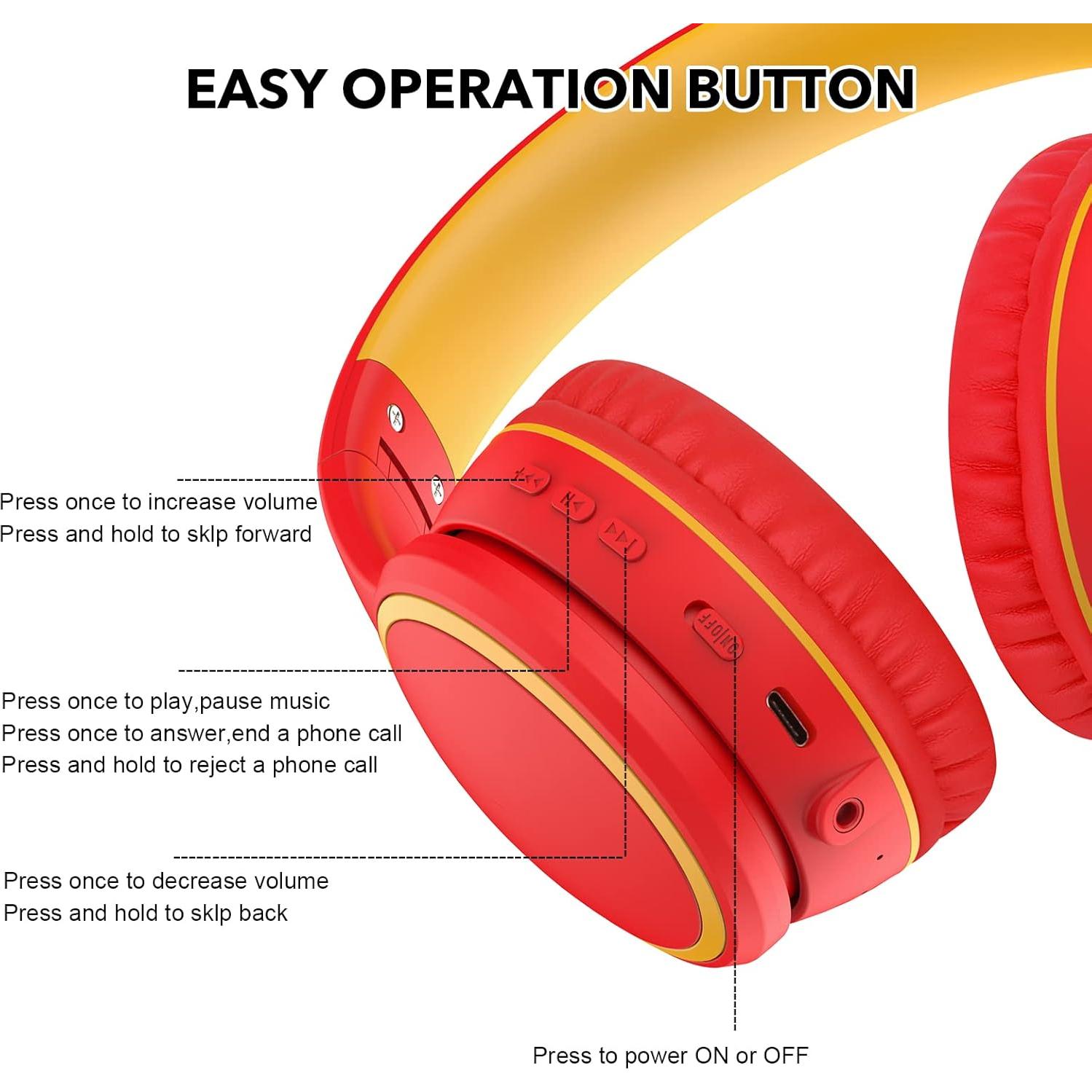Auriculares Inalámbricos RORSOU B10 Bluetooth 5.3 Over-Ear Rojo