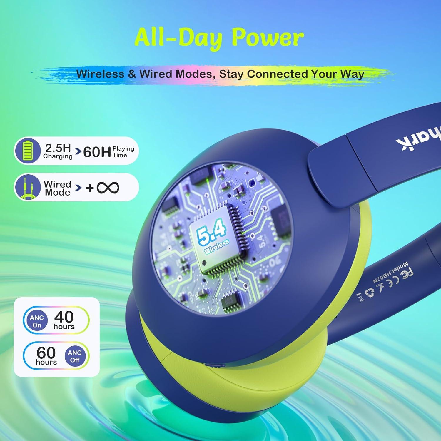 Auriculares Inalámbricos Bluetooth 5.4 Tonoshark con ANC y RGB - Azul