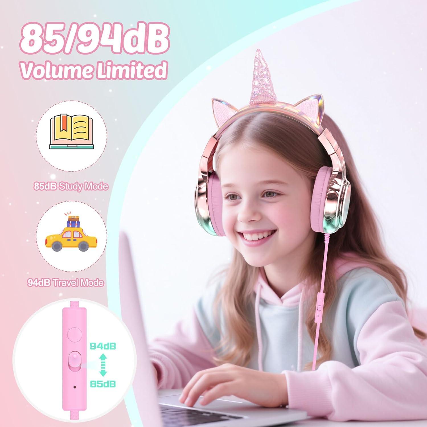 Auriculares QearFun para Niños Unicornio Rosa con Micrófono