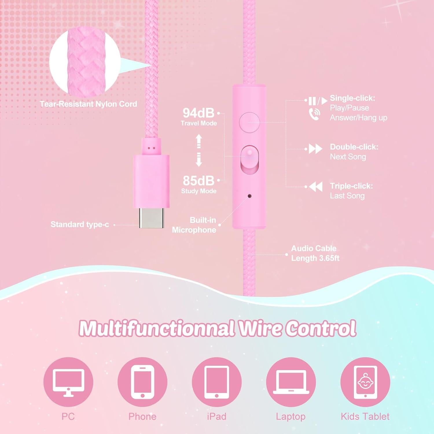 Auriculares QearFun para Niños Unicornio Rosa con Micrófono
