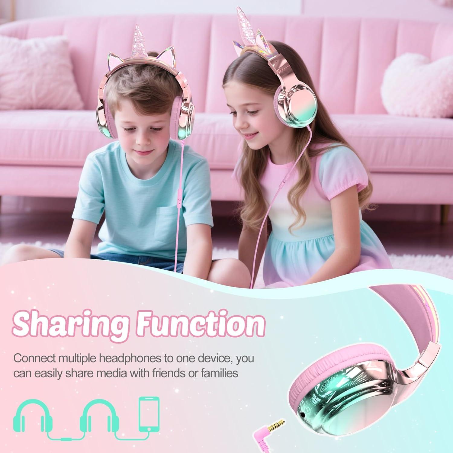 Auriculares QearFun para Niños Unicornio Rosa con Micrófono