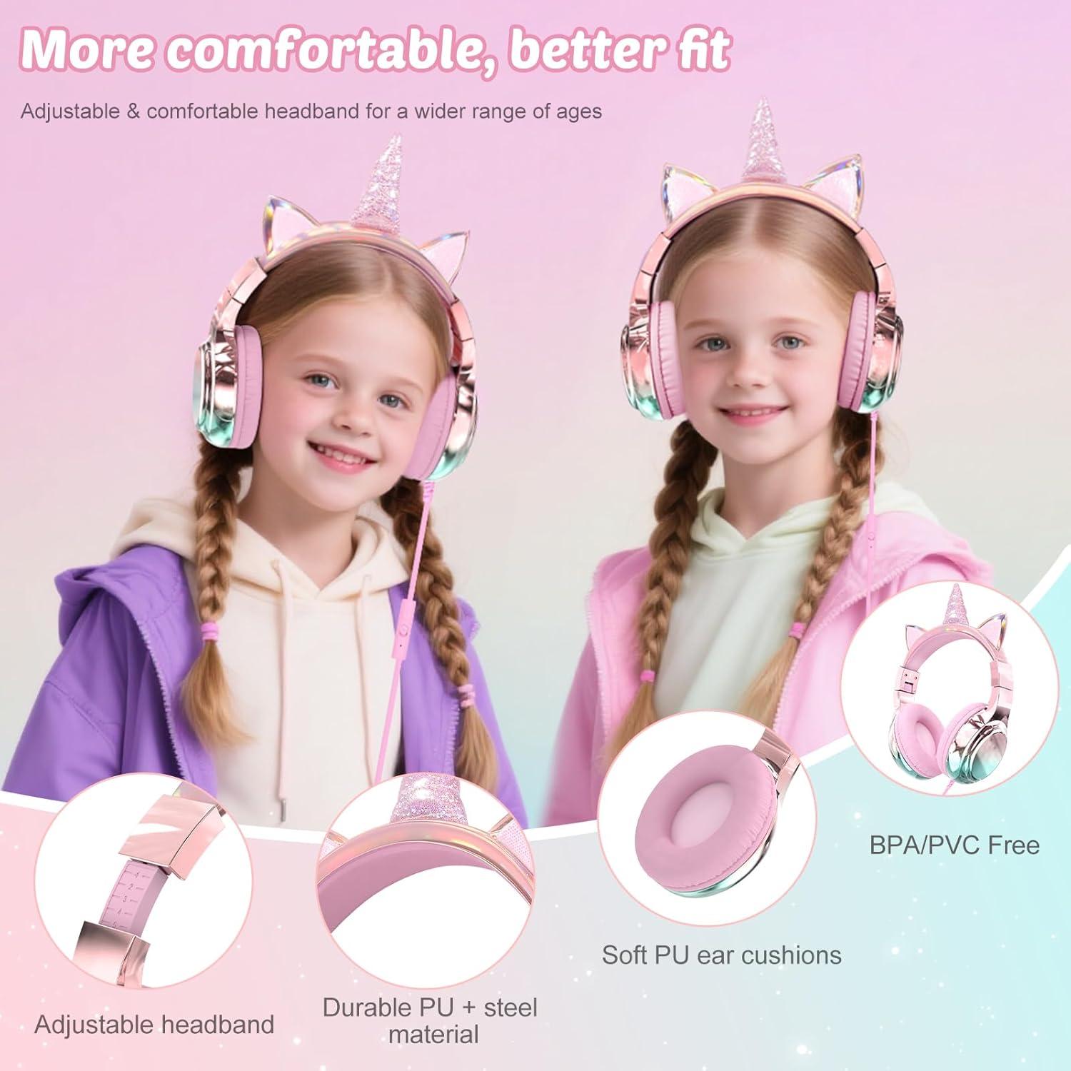 Auriculares QearFun para Niños Unicornio Rosa con Micrófono