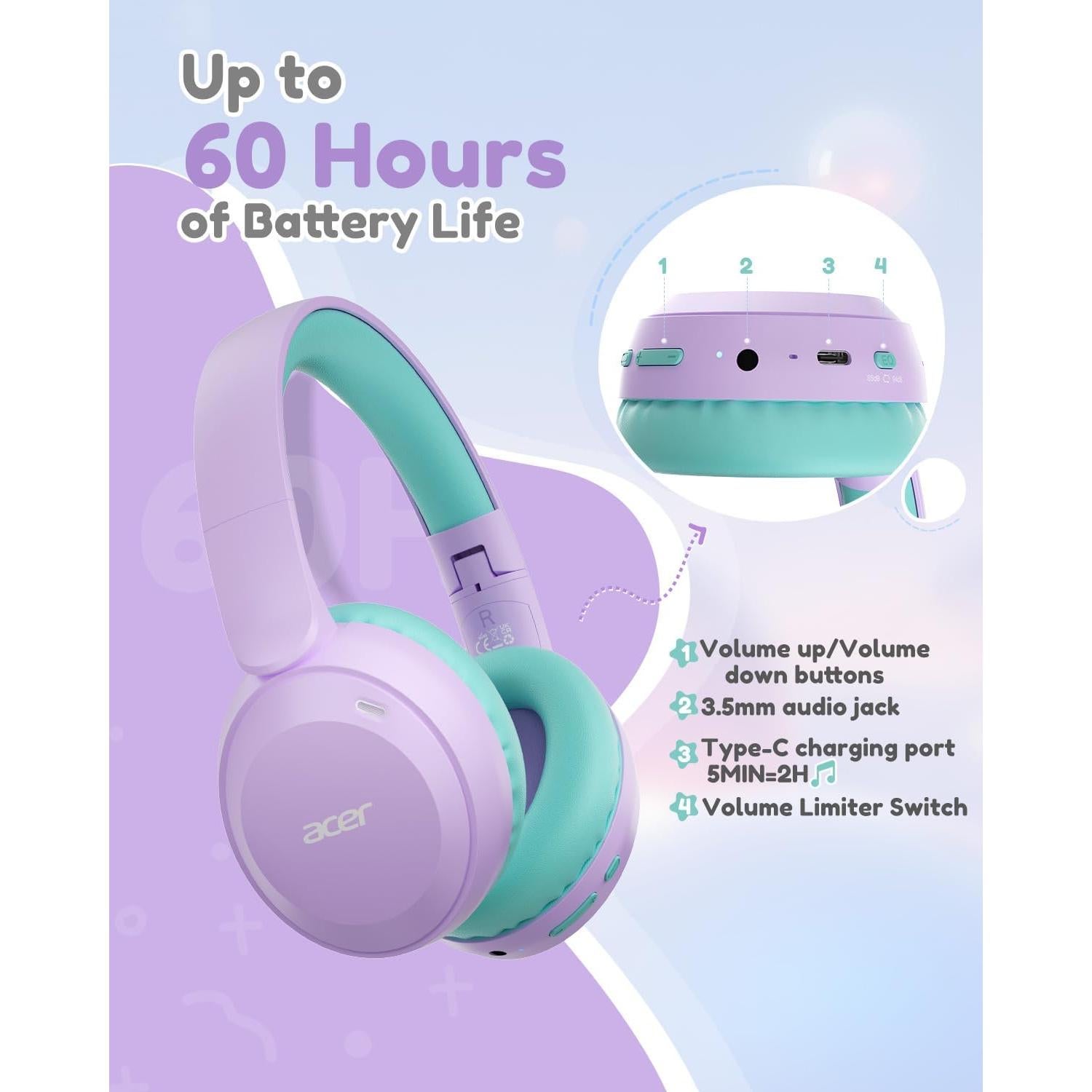 Auriculares Bluetooth Acer OHR668 Niños 60h Volumen Seguro