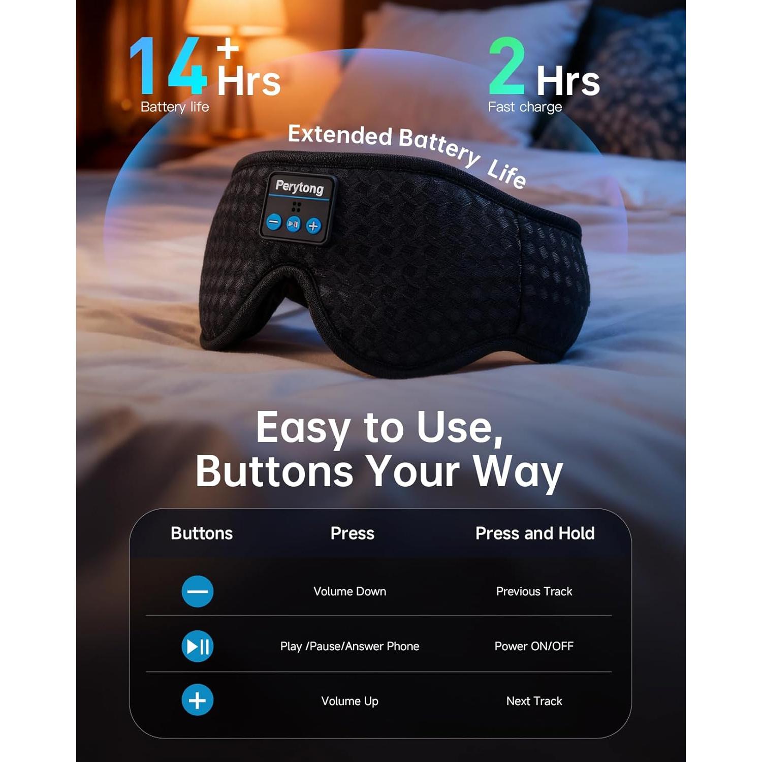 Máscara para dormir Bluetooth Perytong PTL01 3D con auriculares