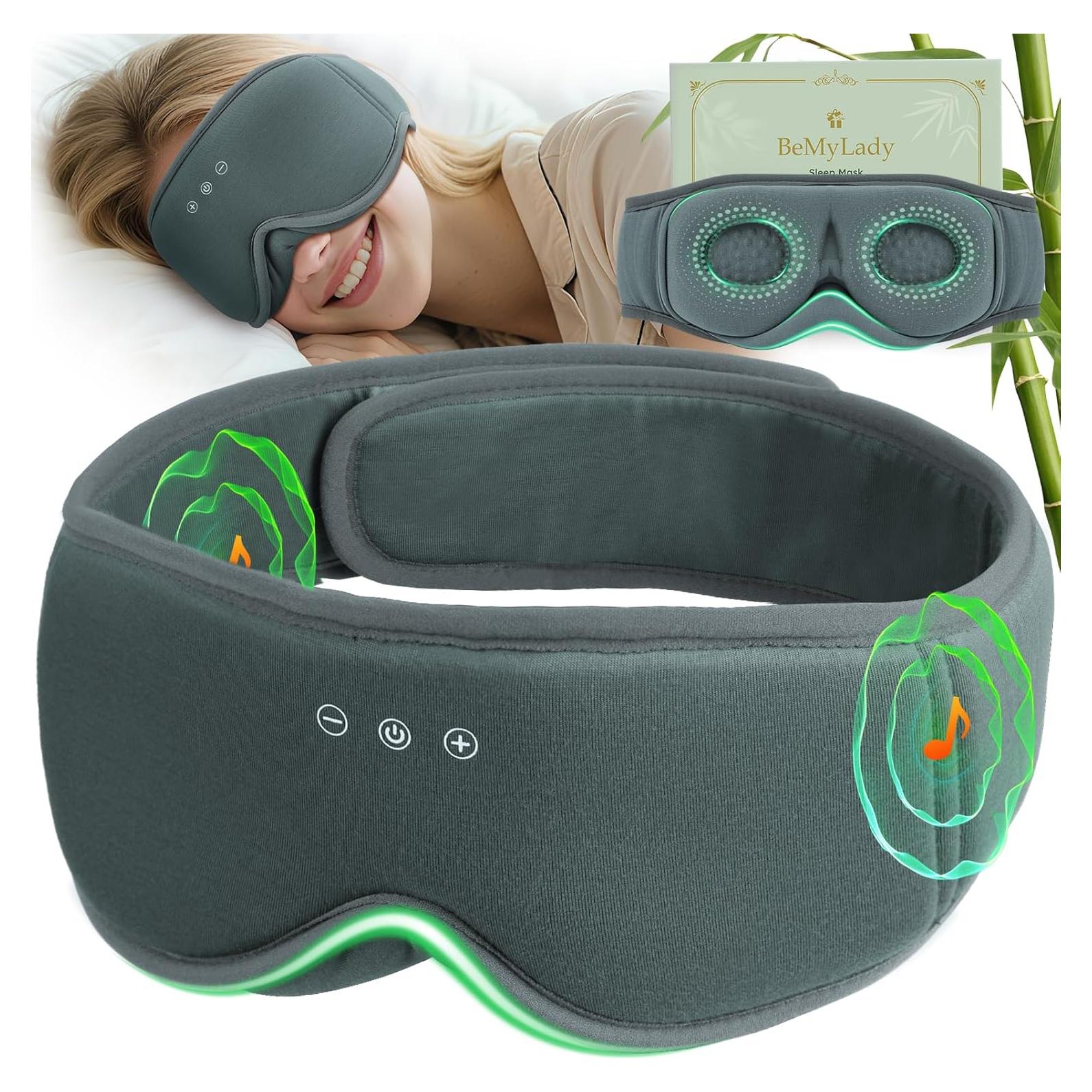 Máscara de Sueño Bluetooth BeMyLady 3D Algodón Bambú Gris