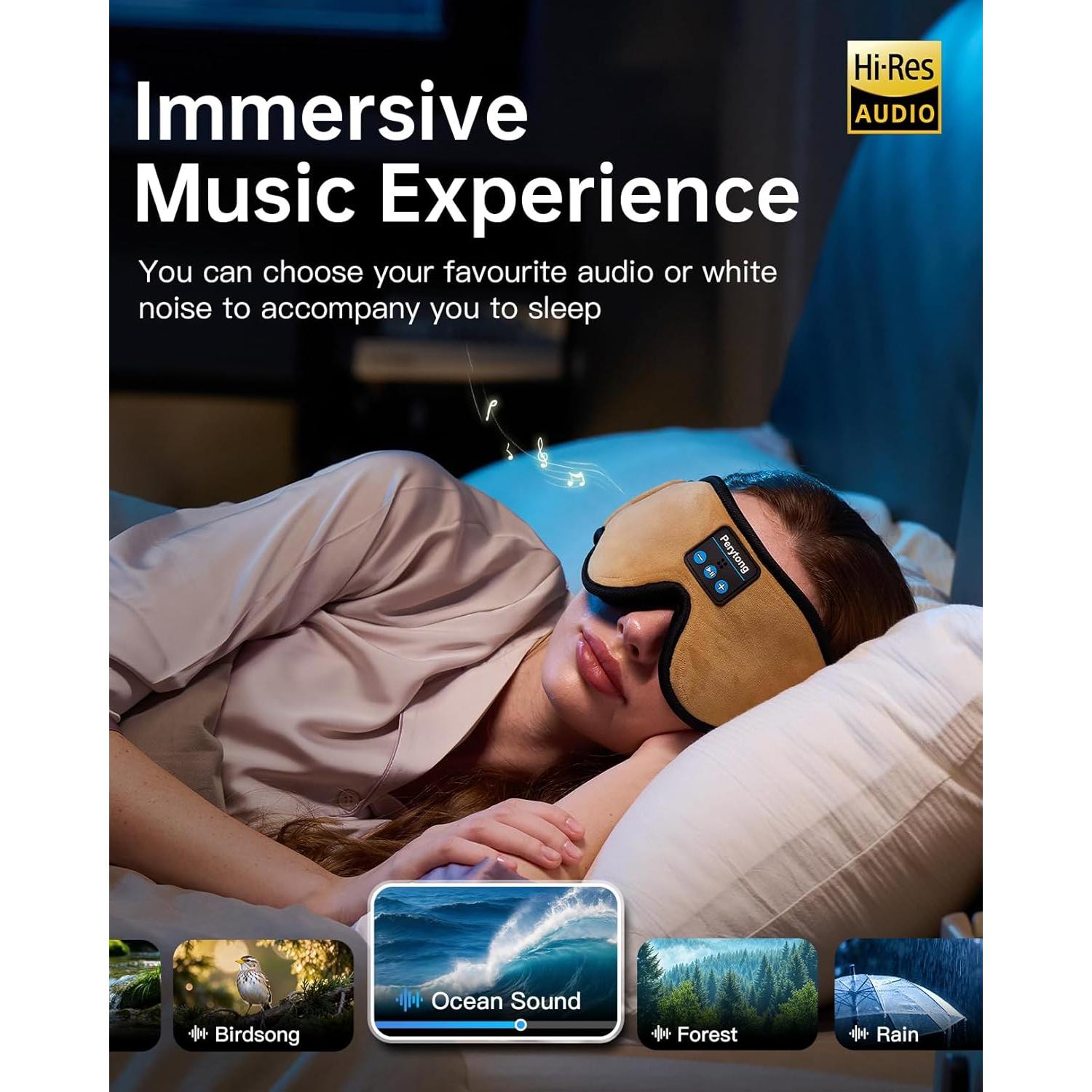 Máscara de Sueño Bluetooth Perytong 3D con Auriculares HD