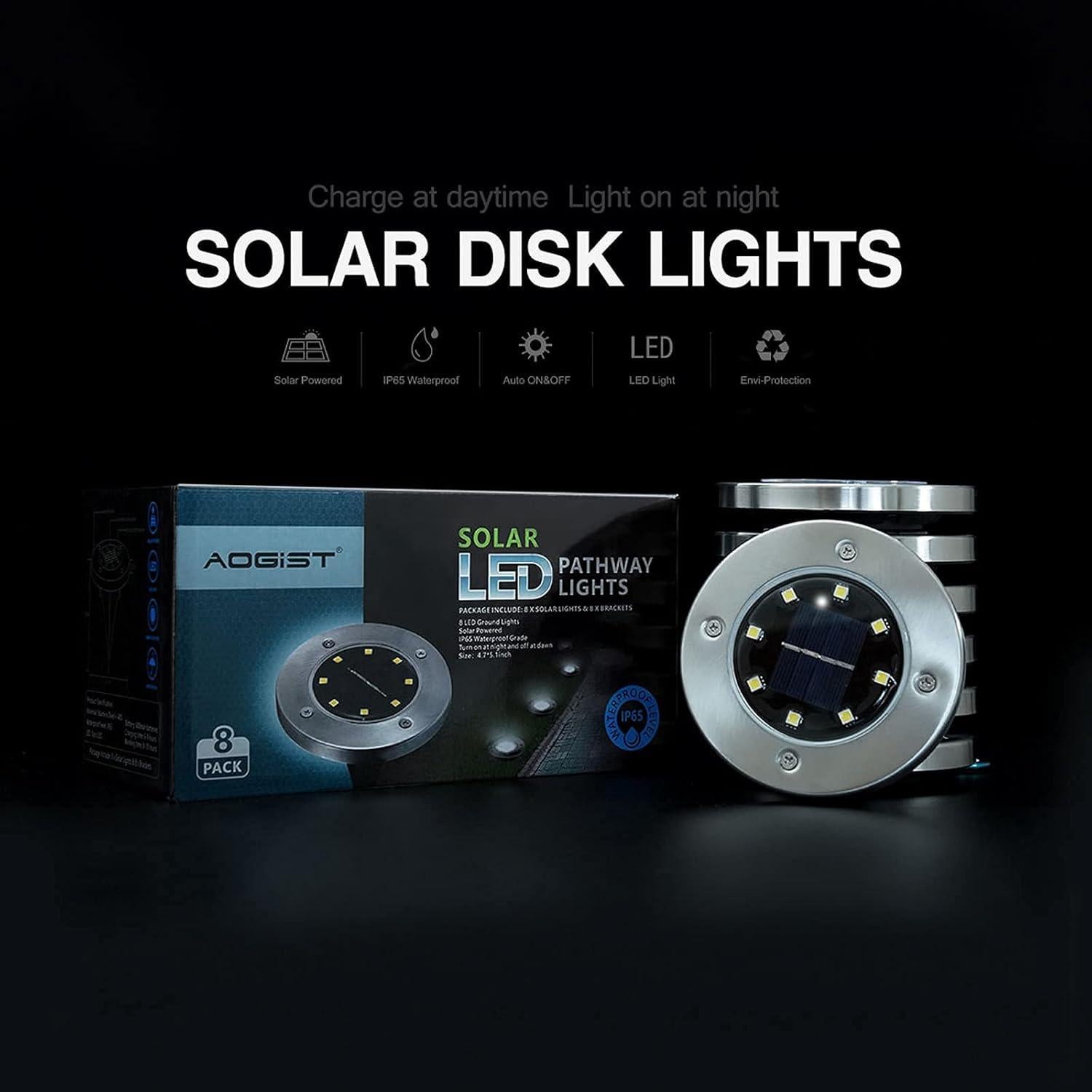 Luces Solares Aogist 8 LED Impermeables para Jardín