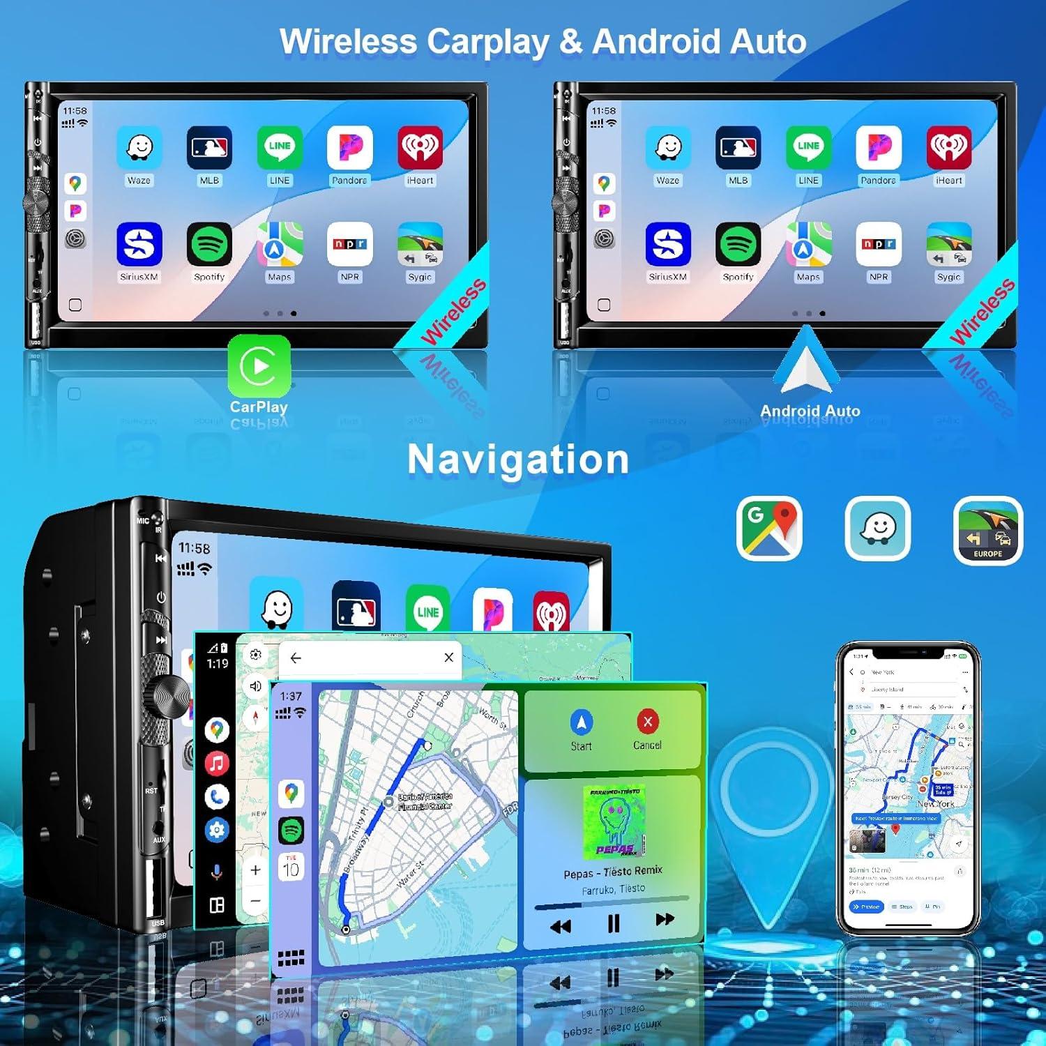 Estéreo de coche Plixify 7078W 7" Bluetooth CarPlay Android Auto