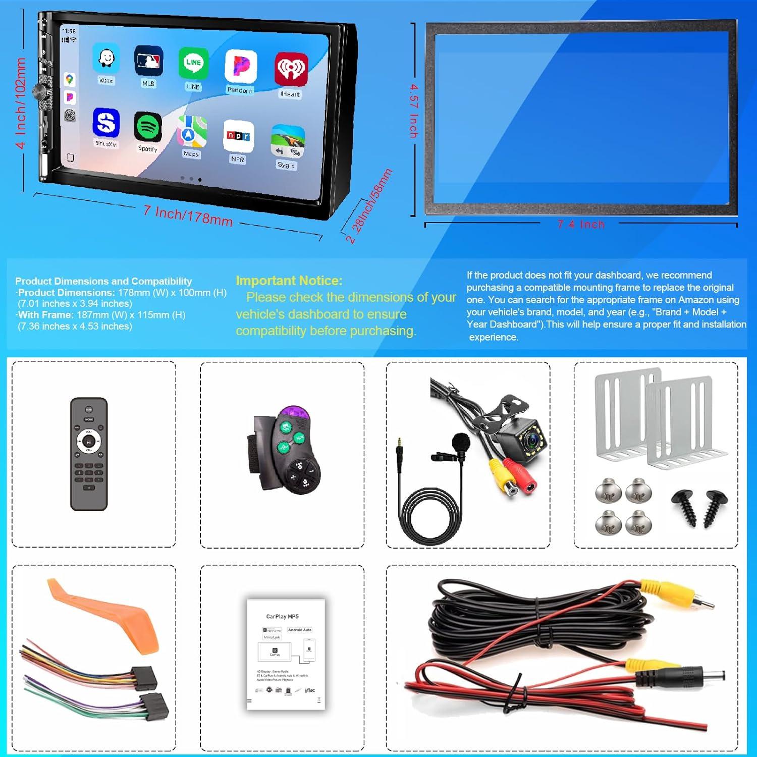 Estéreo de coche Plixify 7078W 7" Bluetooth CarPlay Android Auto