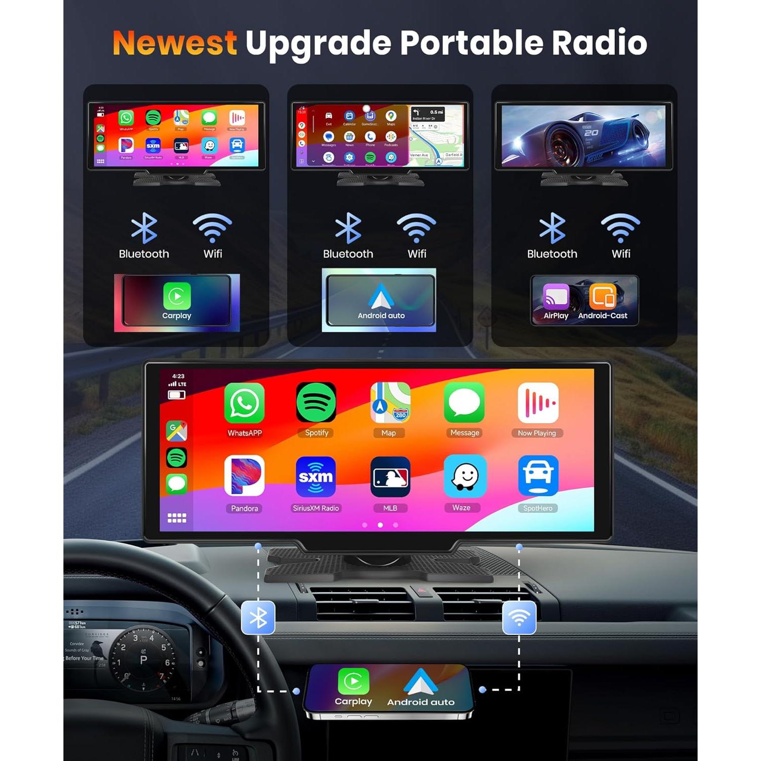 Pantalla Podofo 10.26" Táctil IPS Carplay Inalámbrico
