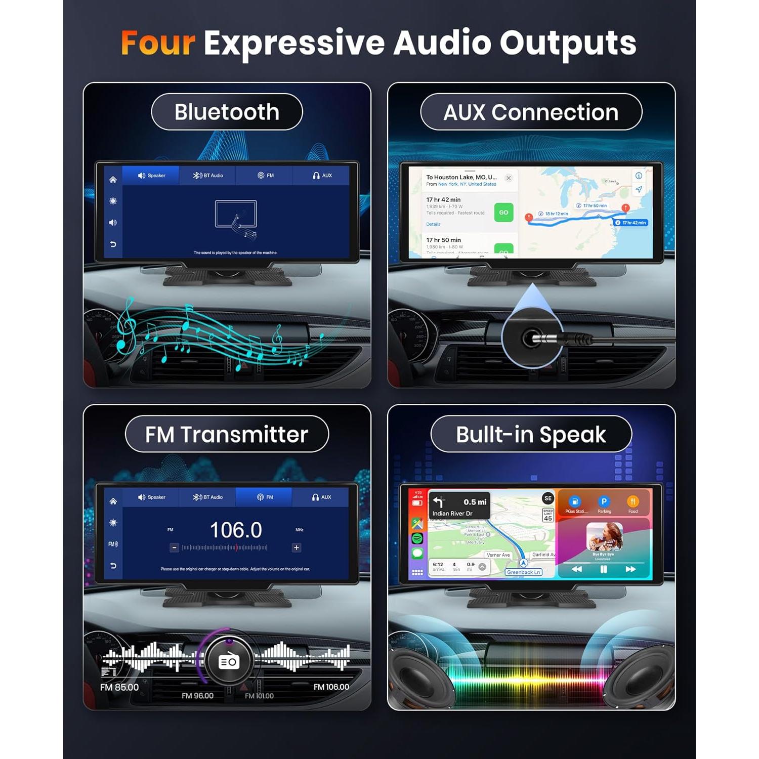 Pantalla Podofo 10.26" Táctil IPS Carplay Inalámbrico