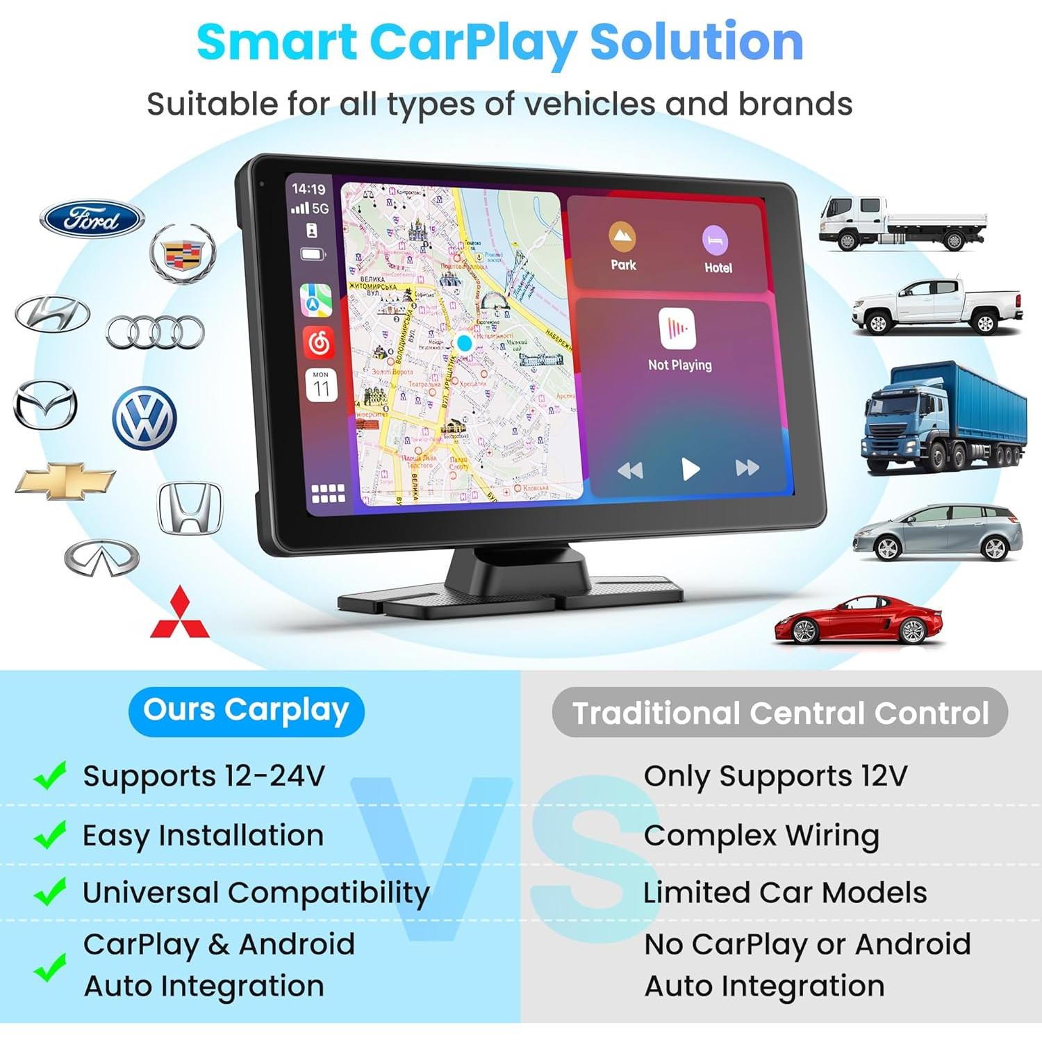 Pantalla Carplay 9" BIGASUO con Cámara 4K y GPS
