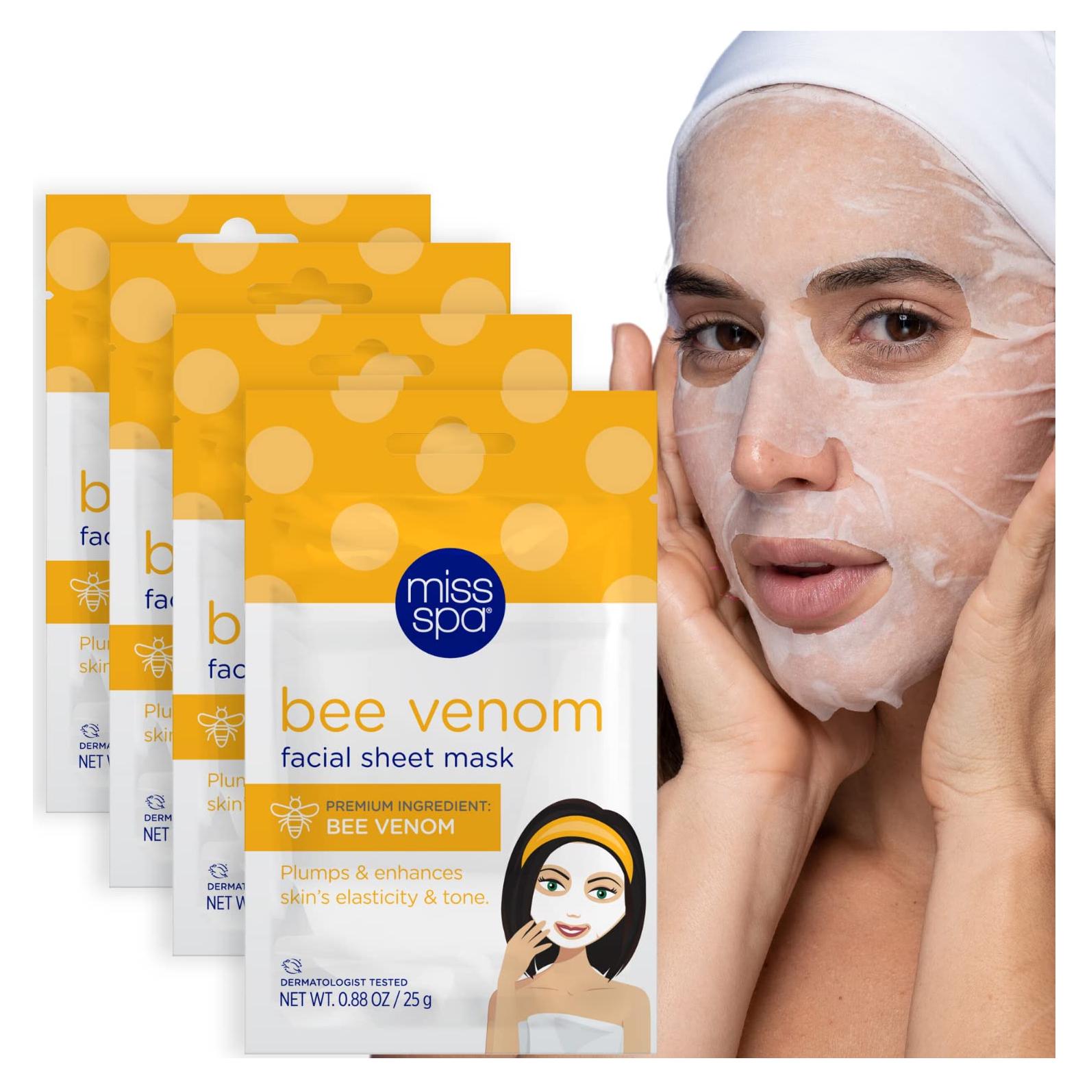 Mascarillas Faciales Miss Spa Veneno de Abeja Hidratantes 4 Unidades