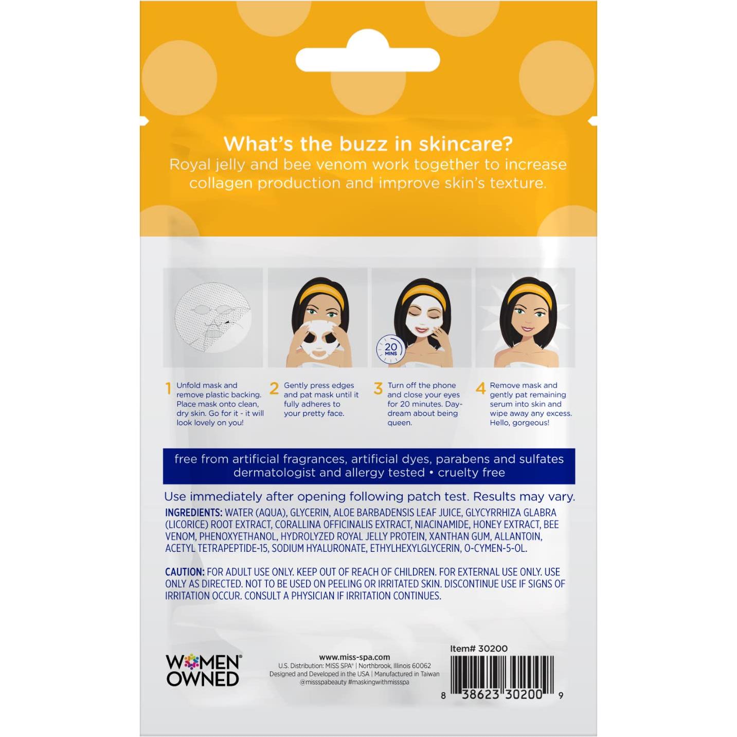 Mascarillas Faciales Miss Spa Veneno de Abeja Hidratantes 4 Unidades