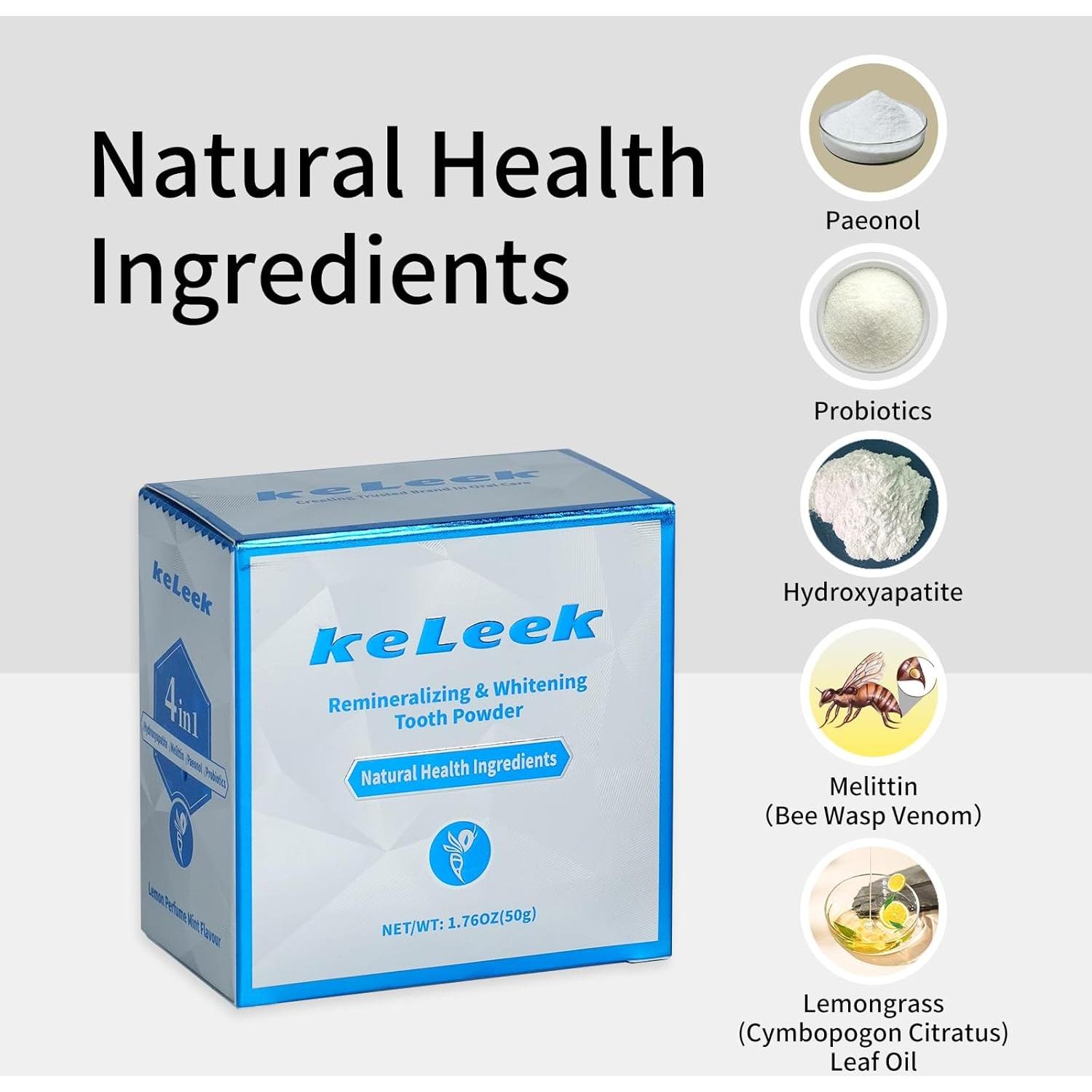 Polvo de Dientes Blanqueador KeLeek 49.6g - Hidroxiapatita Natural