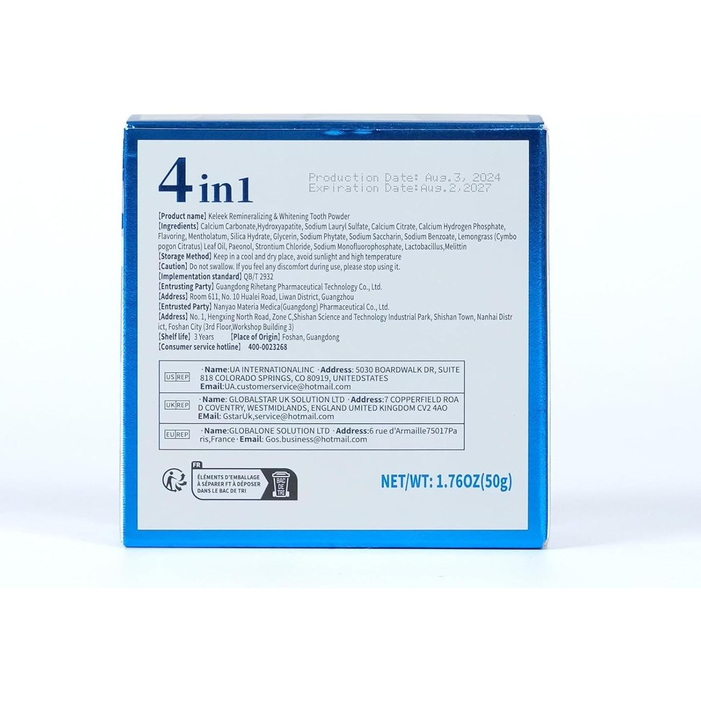 Polvo de Dientes Blanqueador KeLeek 49.6g - Hidroxiapatita Natural