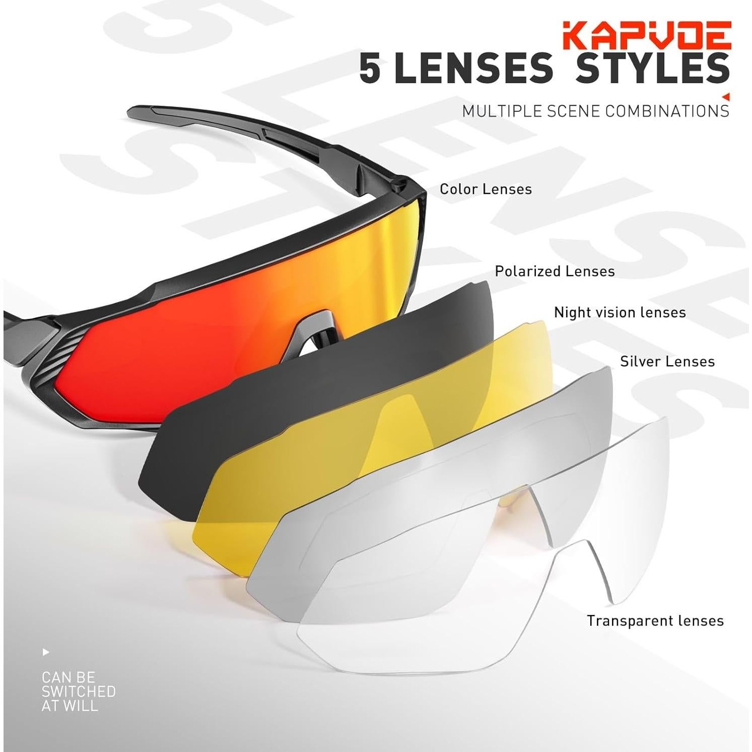 Gafas de Ciclismo KAPVOE 5 Lentes Polarizadas UV400