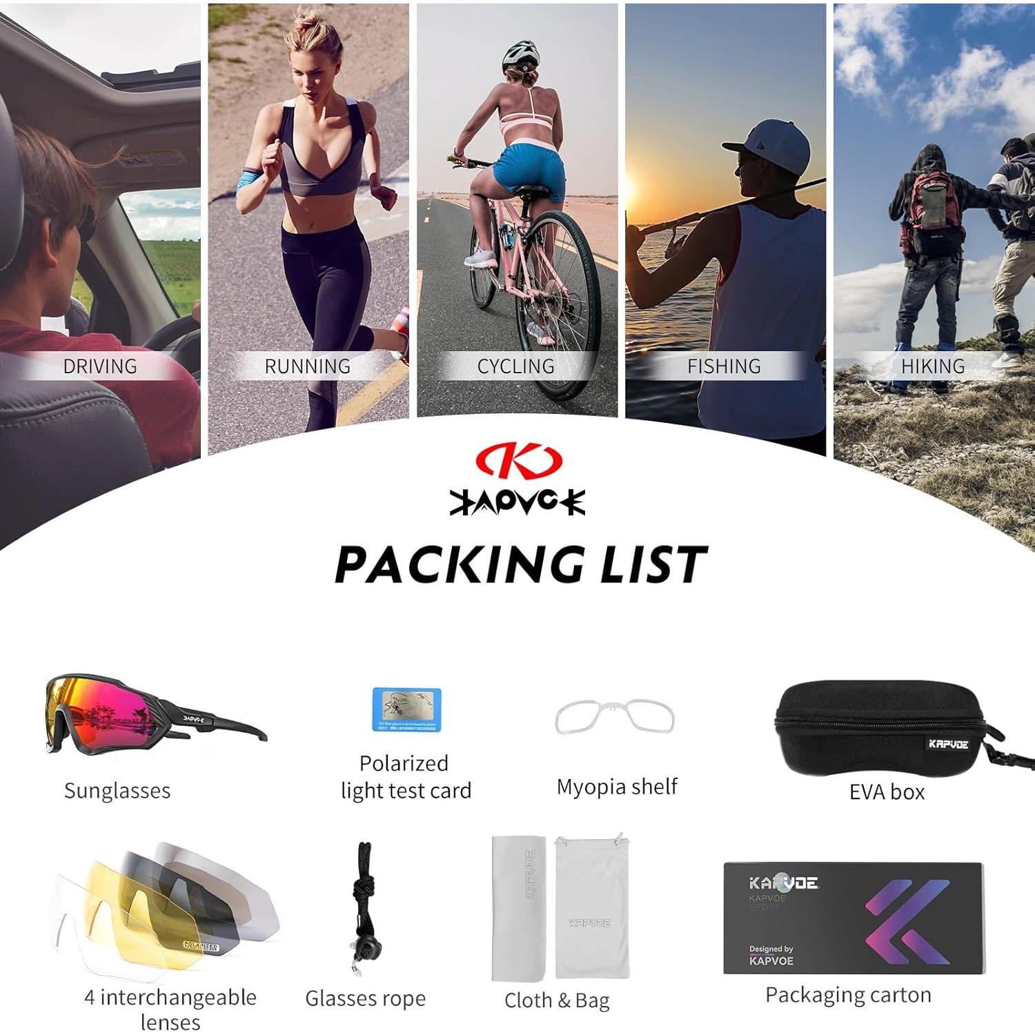 Gafas de Ciclismo KAPVOE 5 Lentes Polarizadas UV400