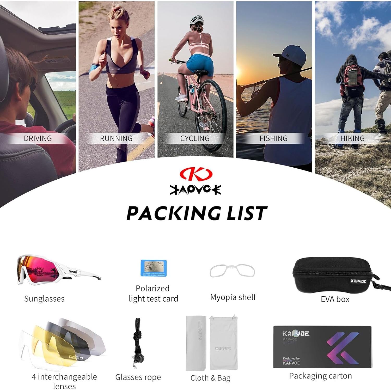 Gafas de Ciclismo KAPVOE 5 Lentes Polarizadas UV400