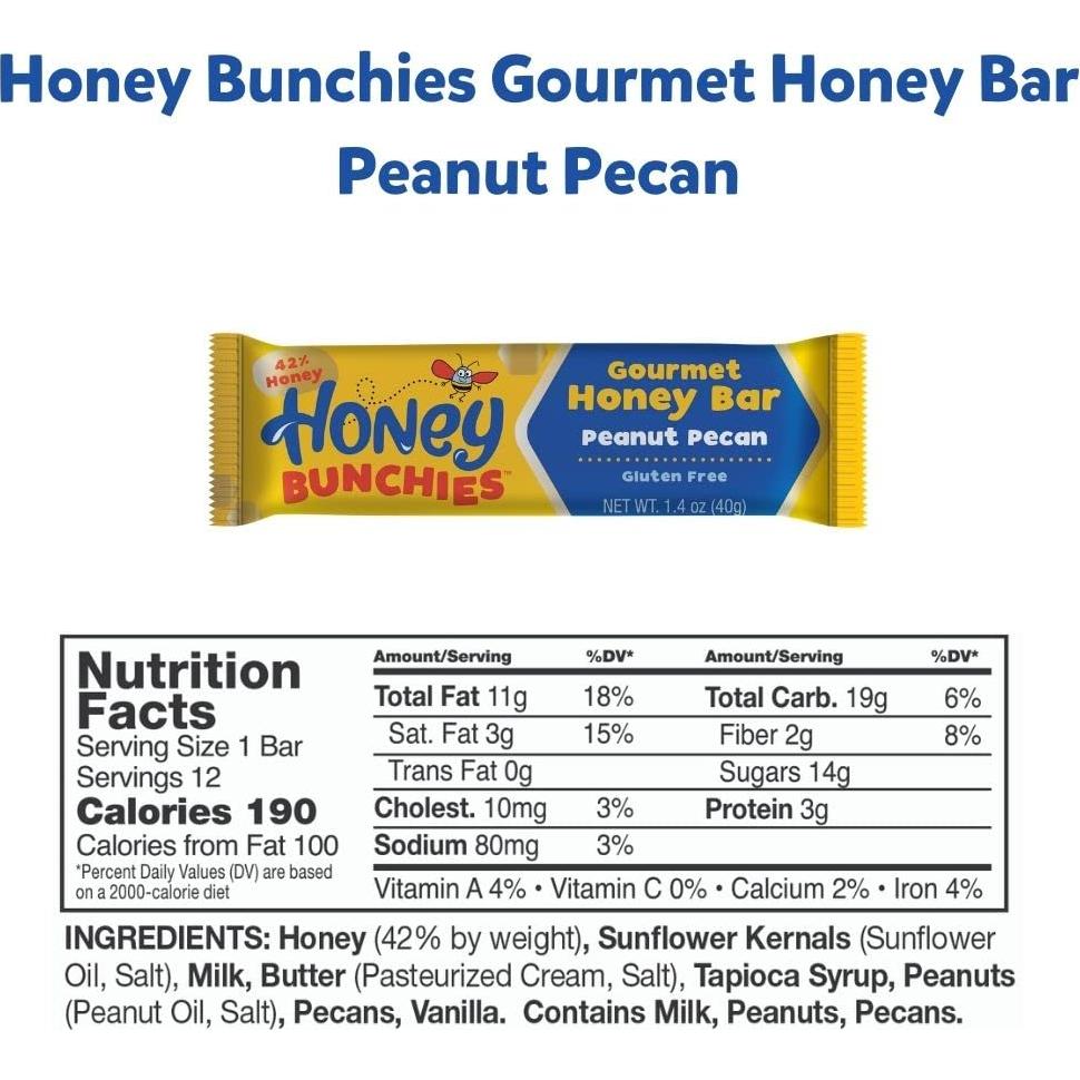 Barras de Miel 100% Naturales Bon Bee - Cacahuete y Pecán, 24 Unidades