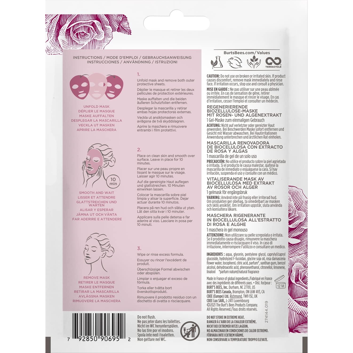 Mascarilla Facial de Gel Biocelulosa Burt's Bees - 6 Unidades Hidratantes