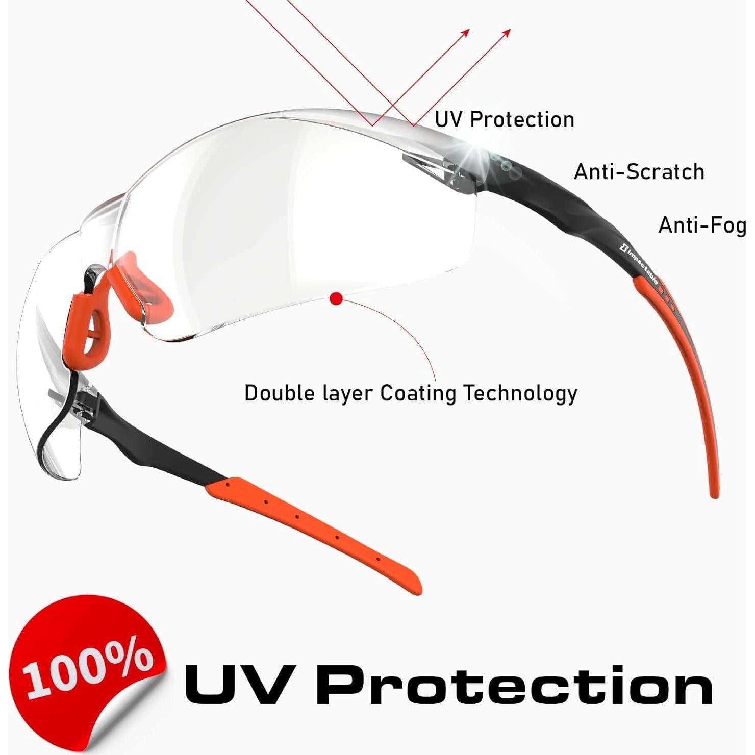 Gafas de Seguridad Impactables Antiempañante UV Negro/Naranja